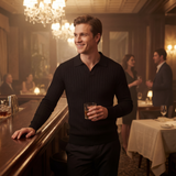 Polo rayé homme coton manches longues – style coréen minimal