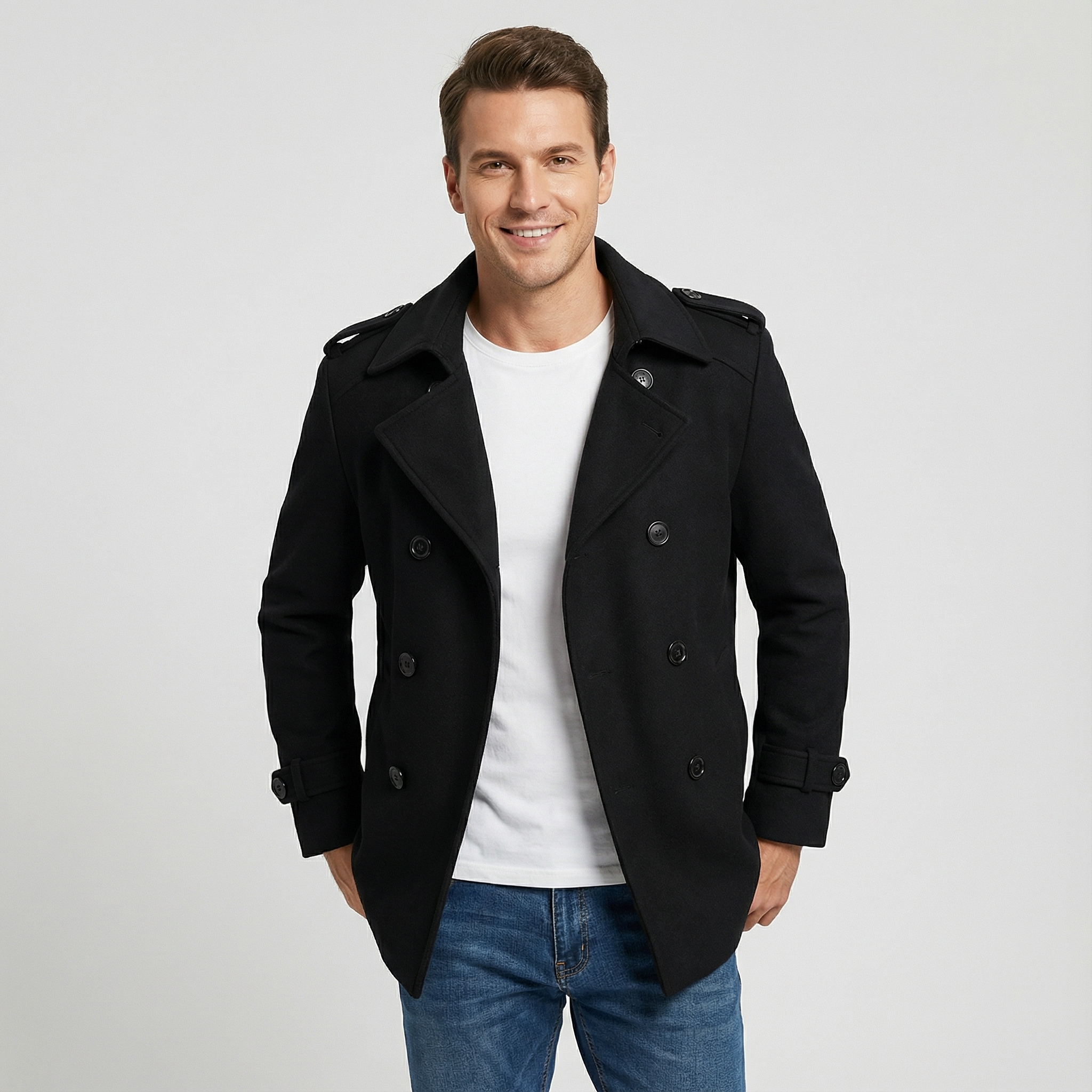 Manteau trench mi-long homme en coton mélangé