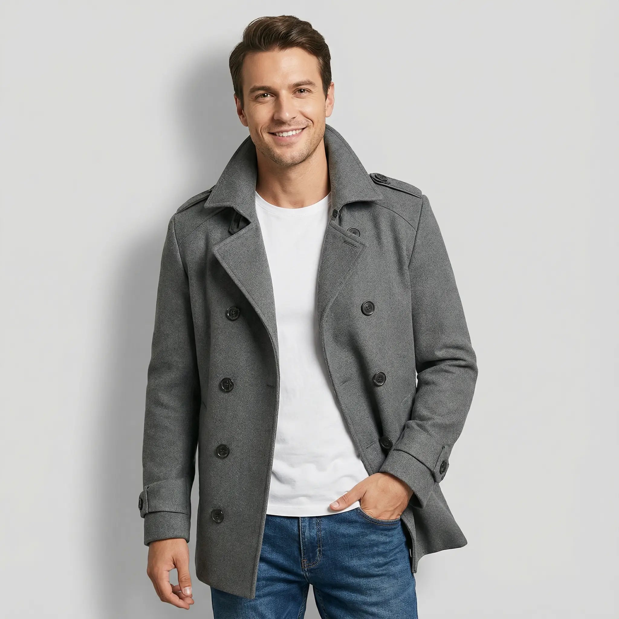 Manteau trench mi-long homme en coton mélangé