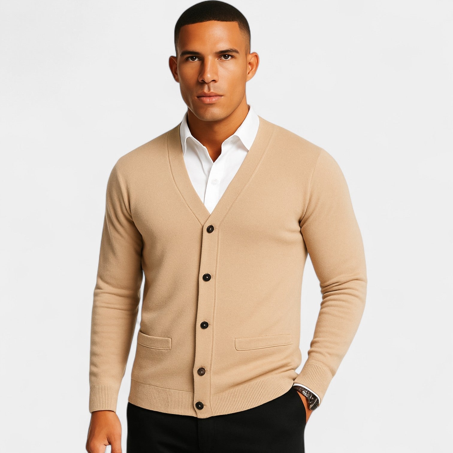 Cardigan Slim Fit en Coton pour Homme – Design Boutonné Minimaliste