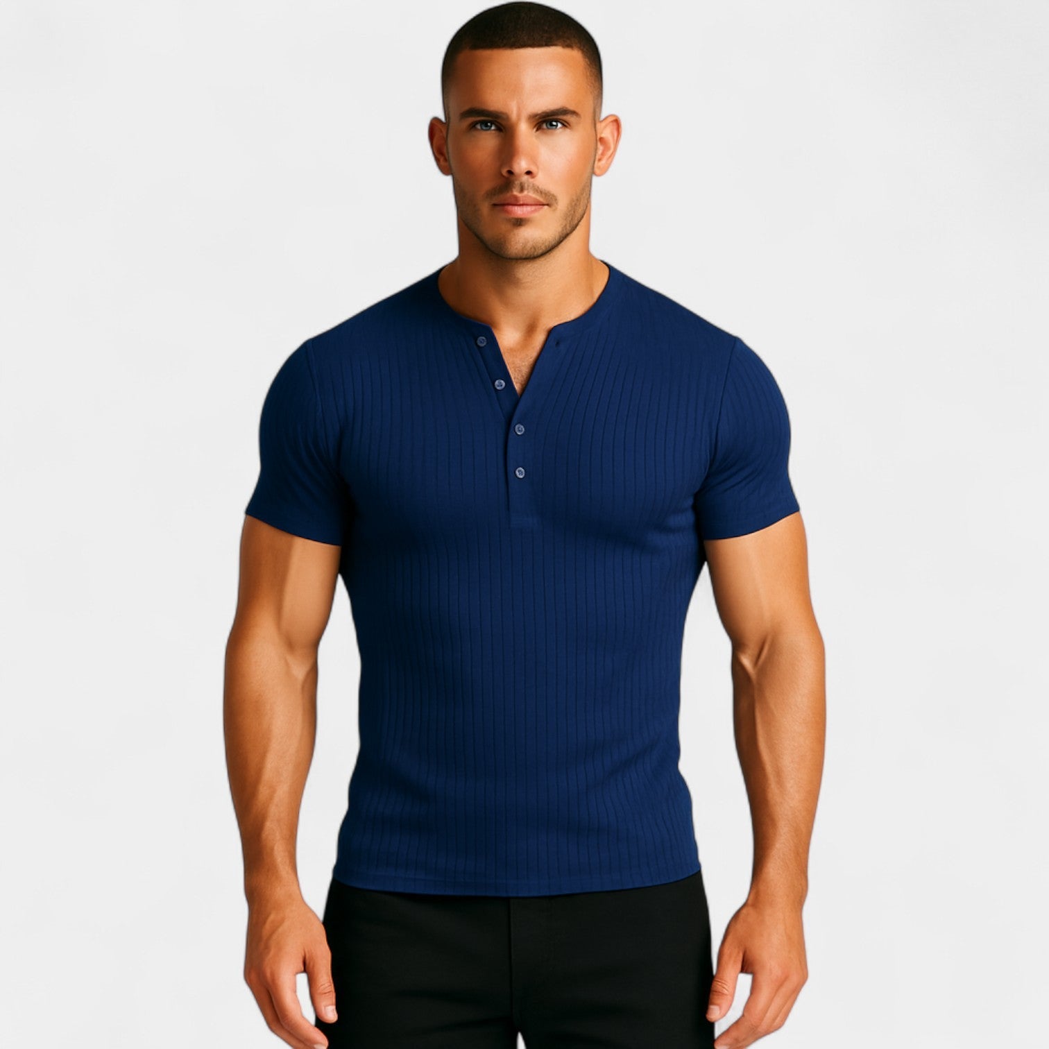 T-shirt homme stretch manches courtes côtelé – coupe slim unie
