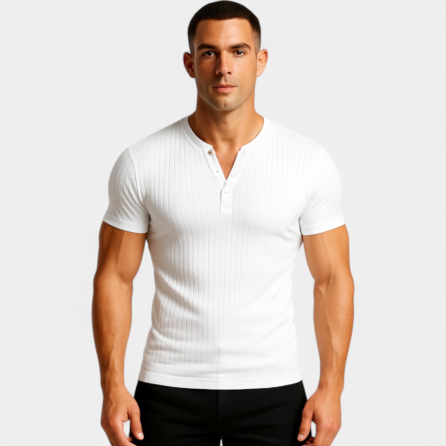 T-shirt homme stretch manches courtes côtelé – coupe slim unie