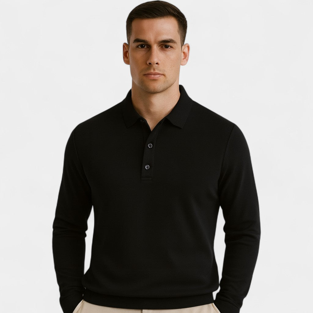 Polo homme coton manches longues – Coupe minimaliste formelle