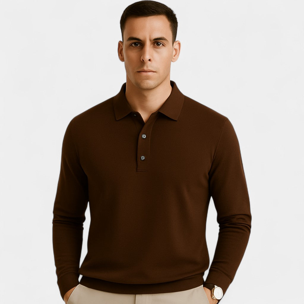 Polo homme coton manches longues – Coupe minimaliste formelle