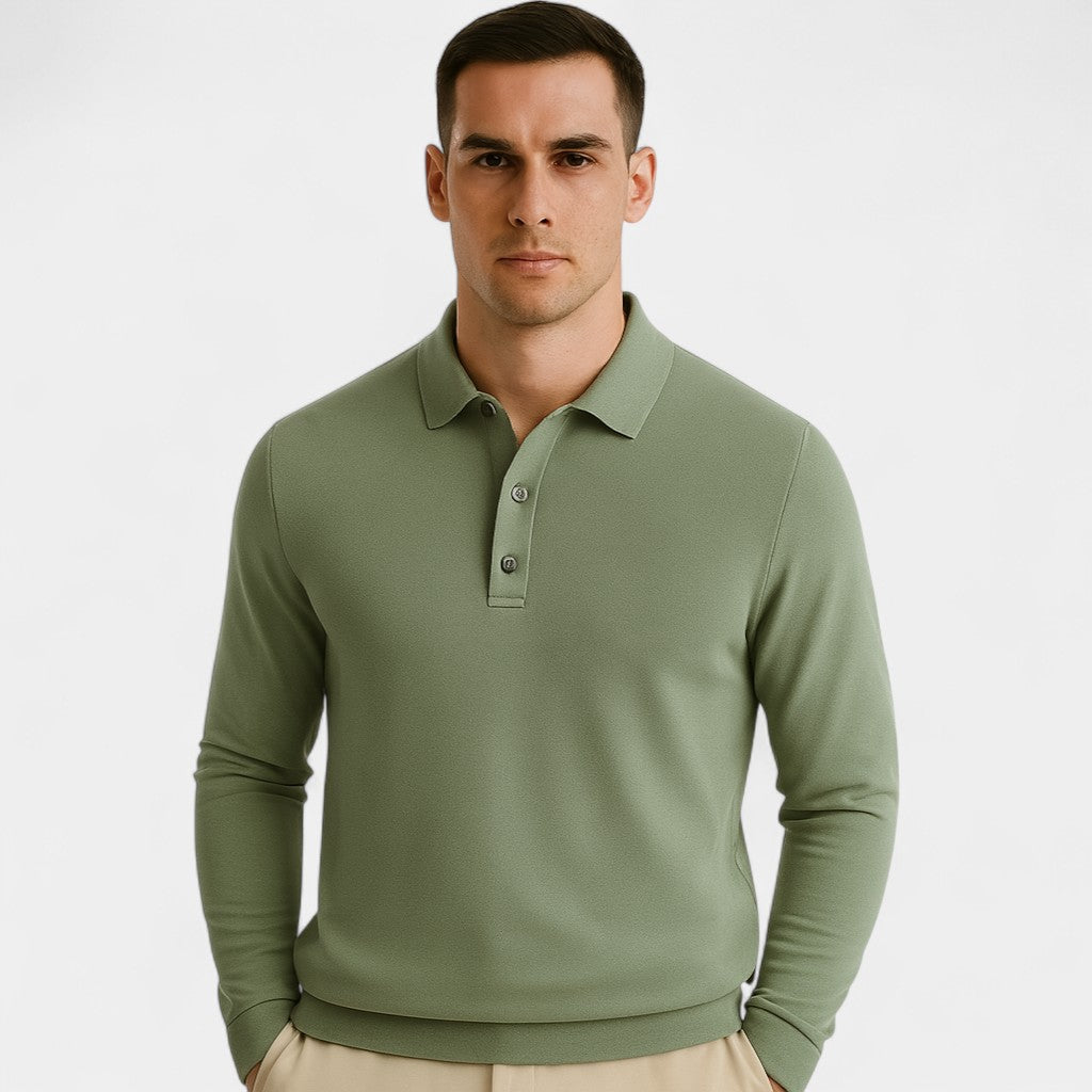 Polo homme coton manches longues – Coupe minimaliste formelle