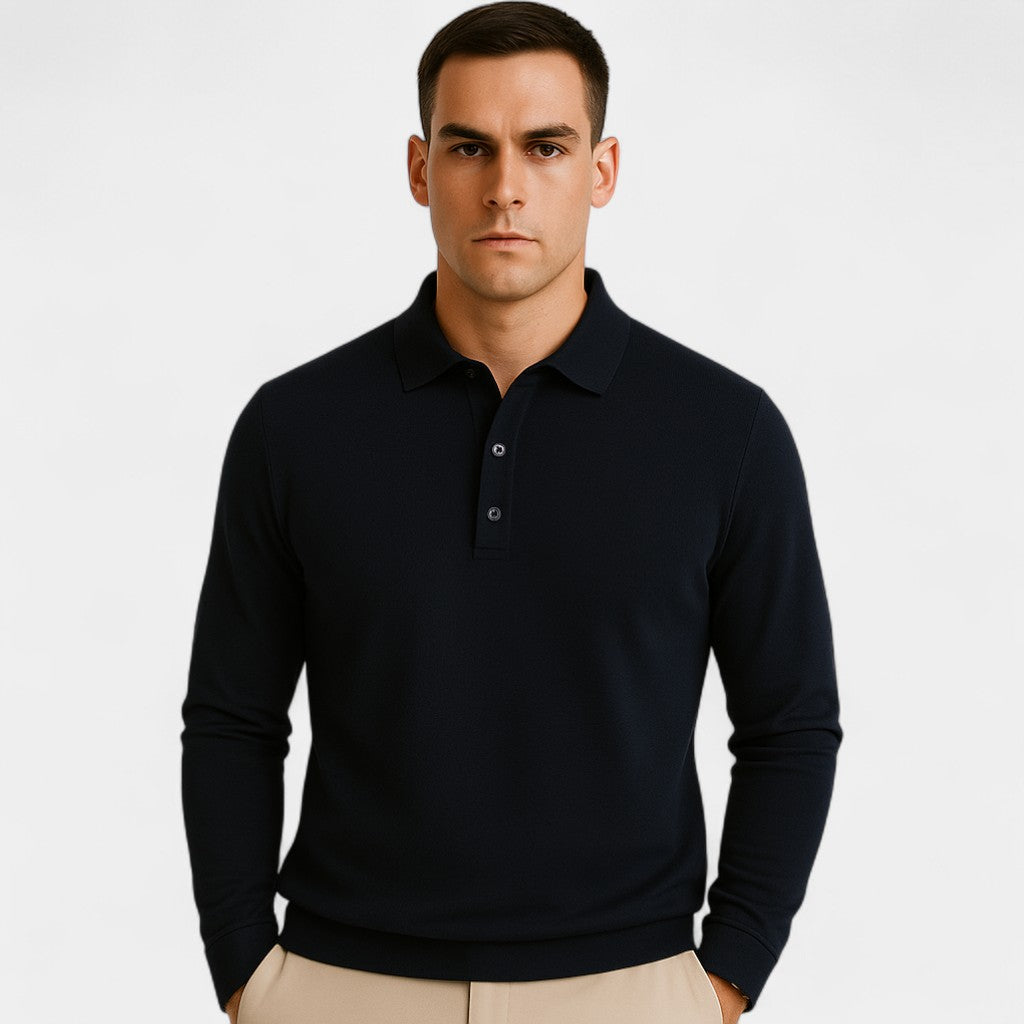 Polo homme coton manches longues – Coupe minimaliste formelle