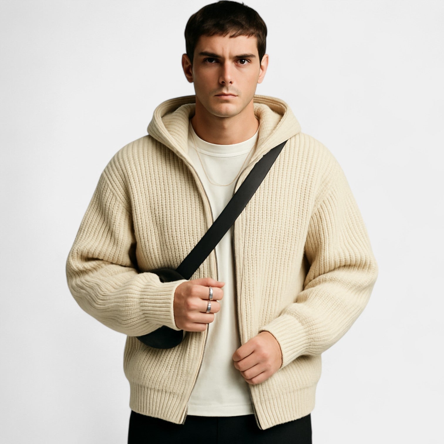 Gilet zippé à capuche pour homme en maille – Élégance décontractée sophistiquée