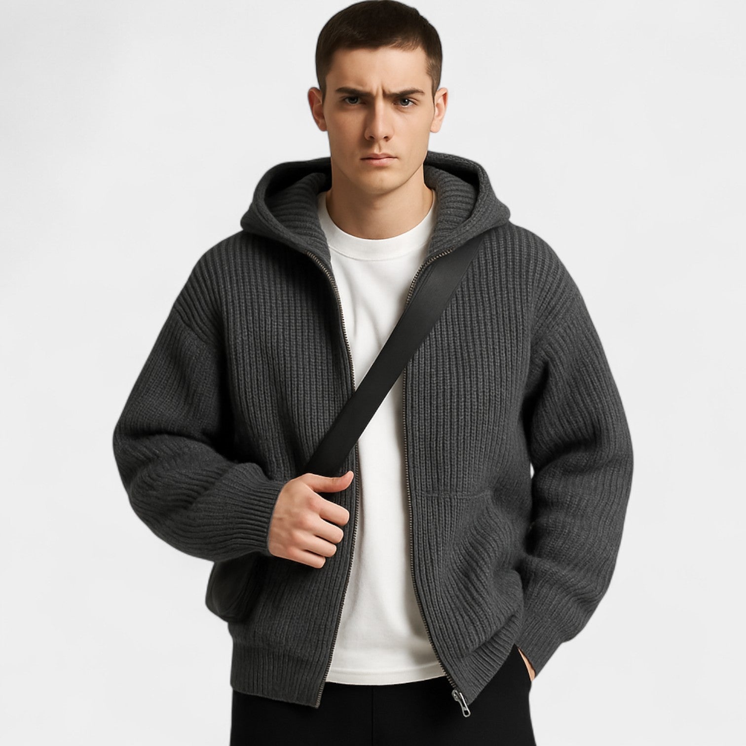 Gilet zippé à capuche pour homme en maille – Élégance décontractée sophistiquée