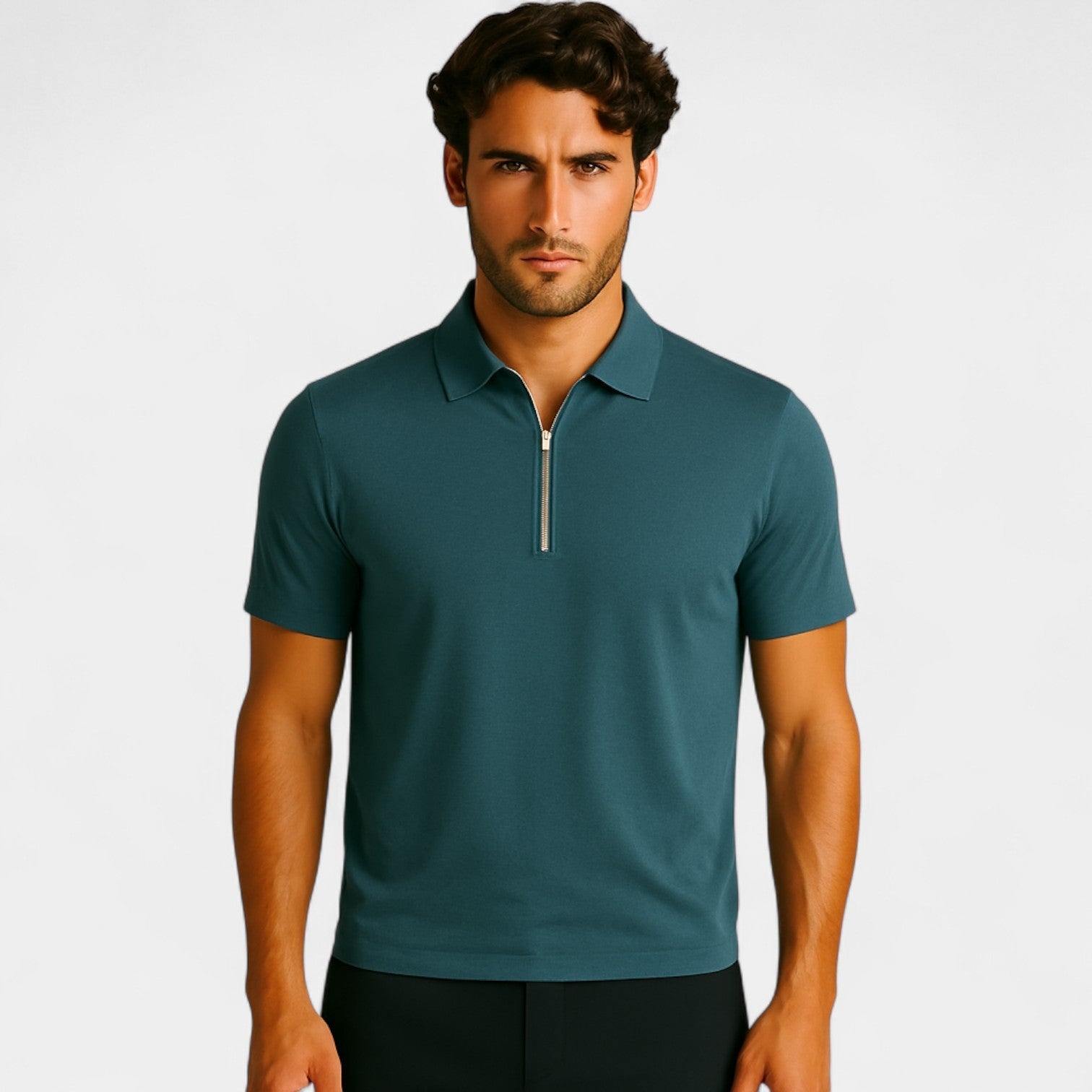 Polo homme soie glacée sans couture – Quart de zip coupe luxe