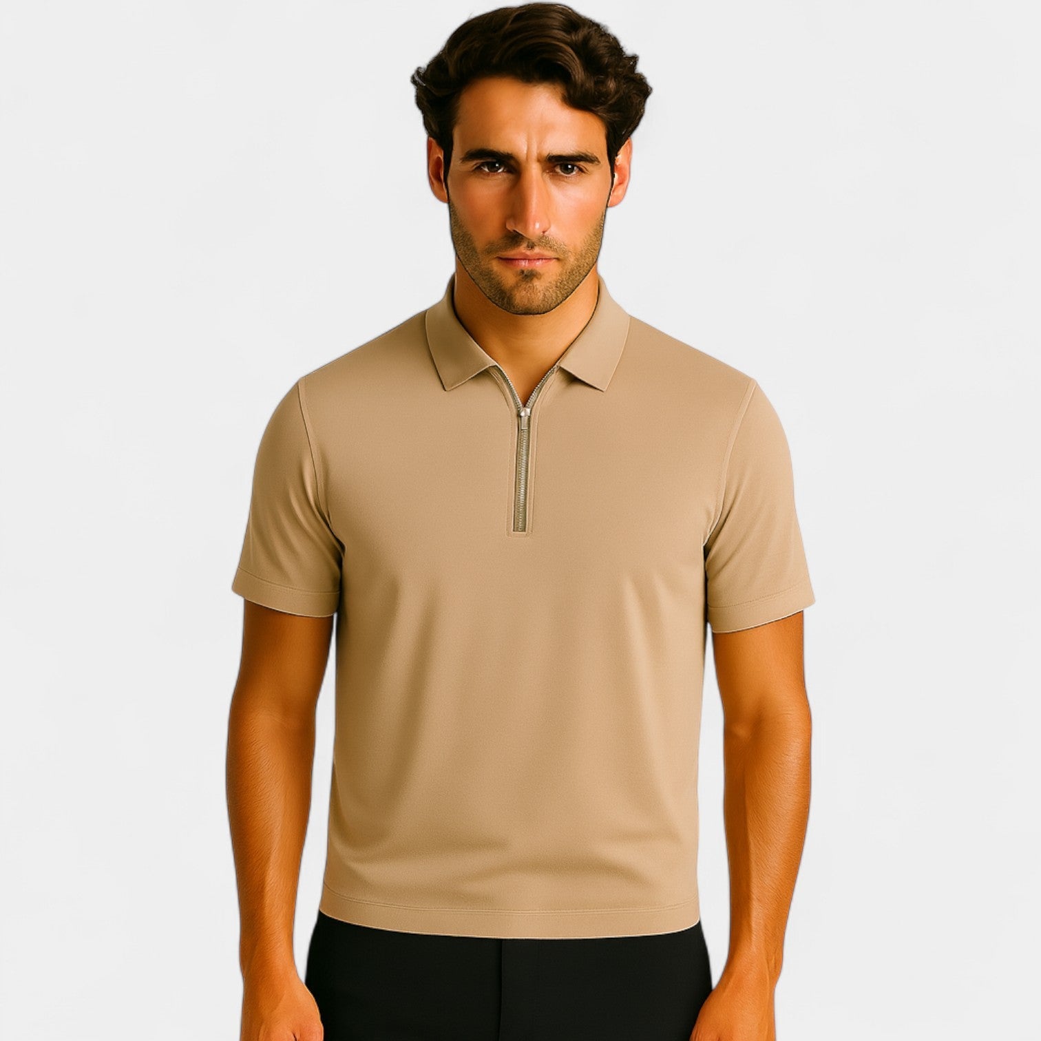 Polo homme soie glacée sans couture – Quart de zip coupe luxe