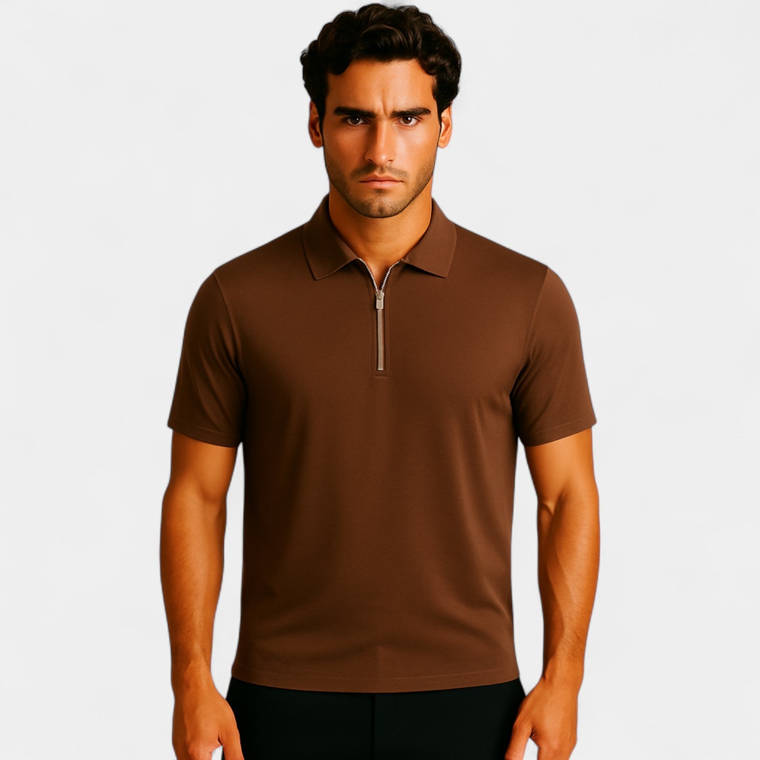Polo homme soie glacée sans couture – Quart de zip coupe luxe