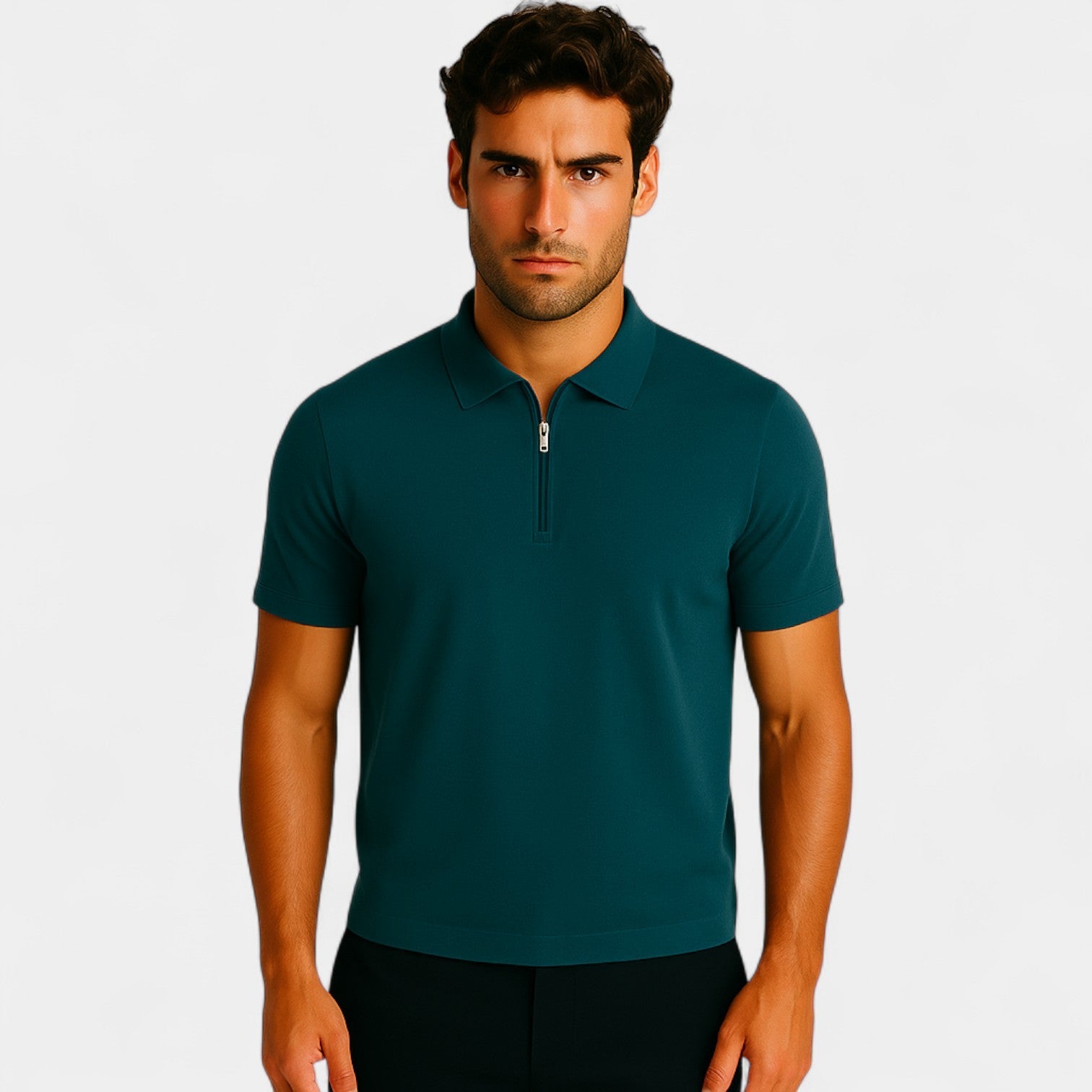 Polo homme soie glacée sans couture – Quart de zip coupe luxe
