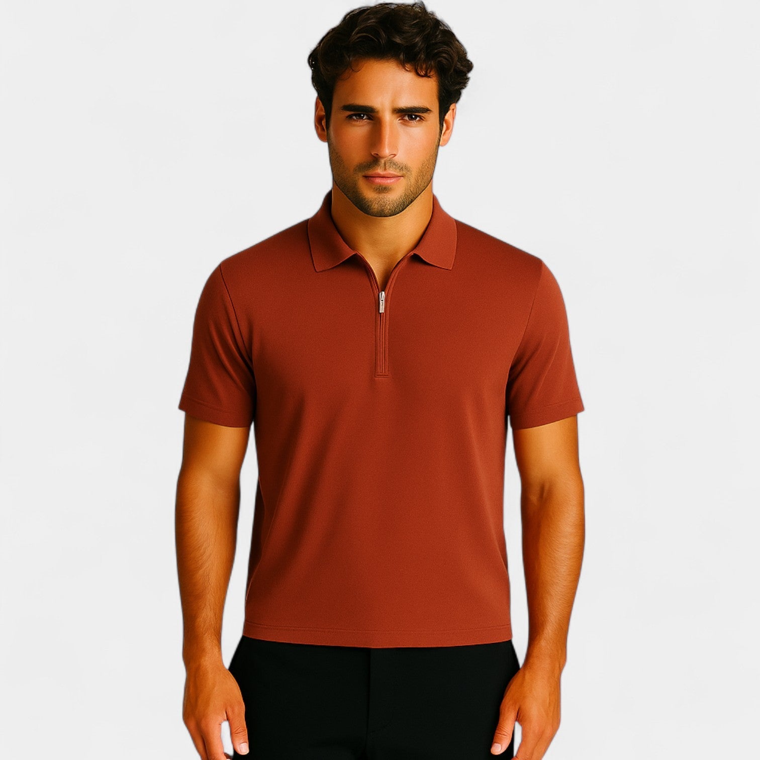 Polo homme soie glacée sans couture – Quart de zip coupe luxe
