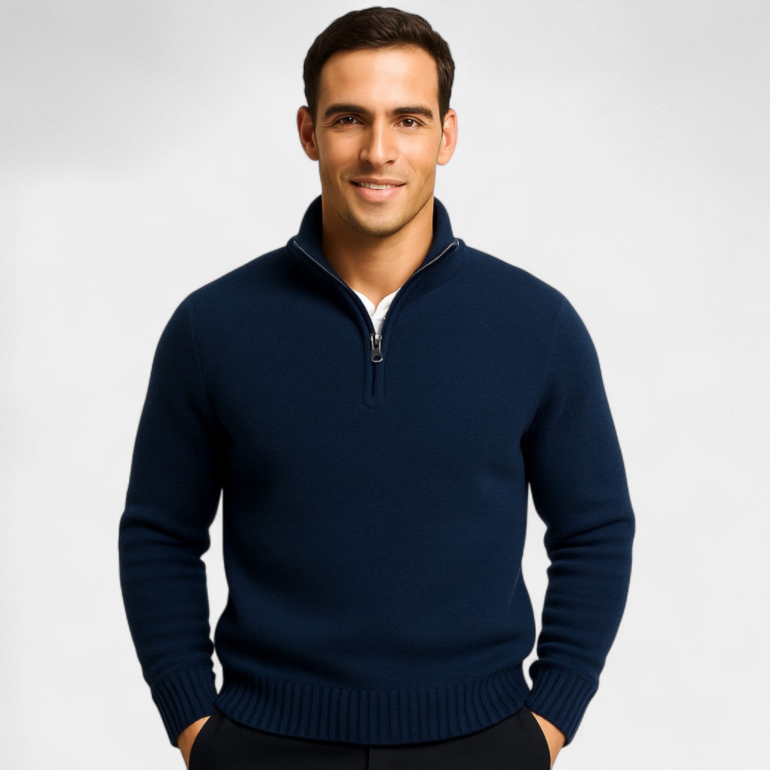 Pull zippé à col montant pour homme en coton mélangé thermique – essentiel raffiné pour l'hiver