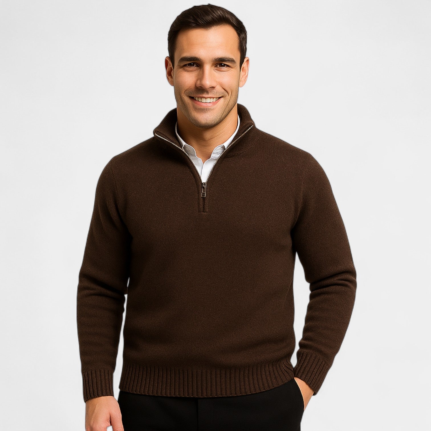 Pull zippé à col montant pour homme en coton mélangé thermique – essentiel raffiné pour l'hiver
