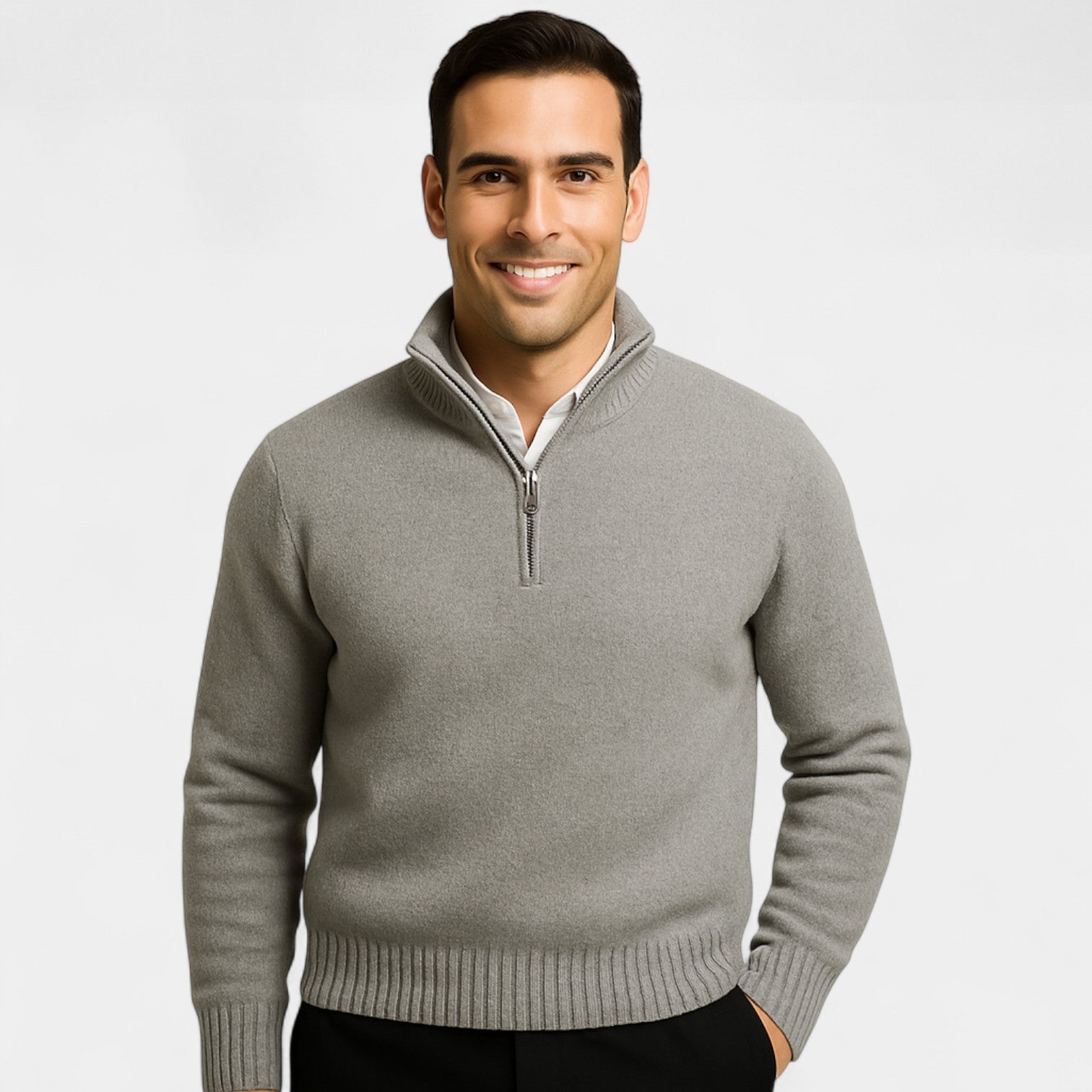 Pull zippé à col montant pour homme en coton mélangé thermique – essentiel raffiné pour l'hiver
