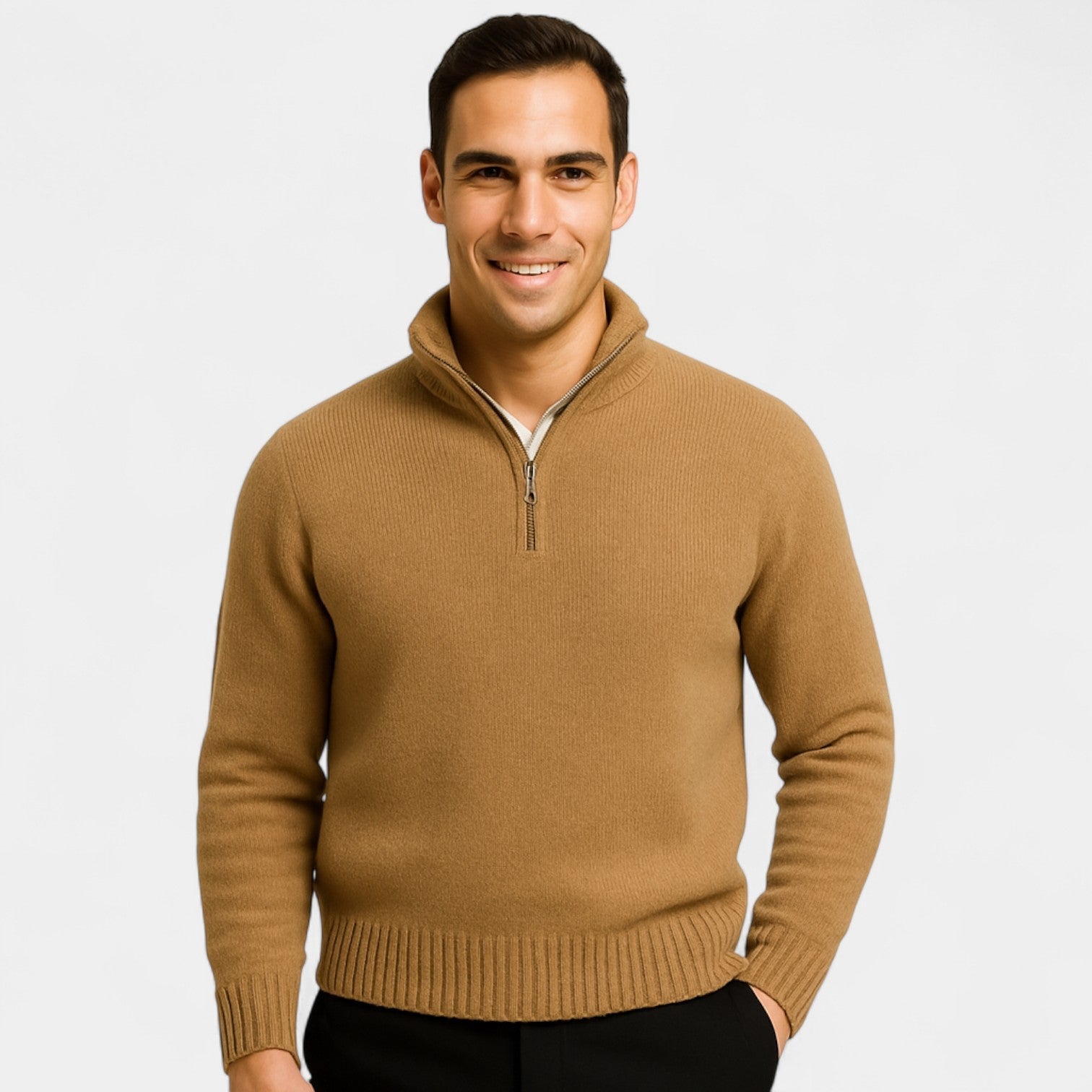 Pull zippé à col montant pour homme en coton mélangé thermique – essentiel raffiné pour l'hiver