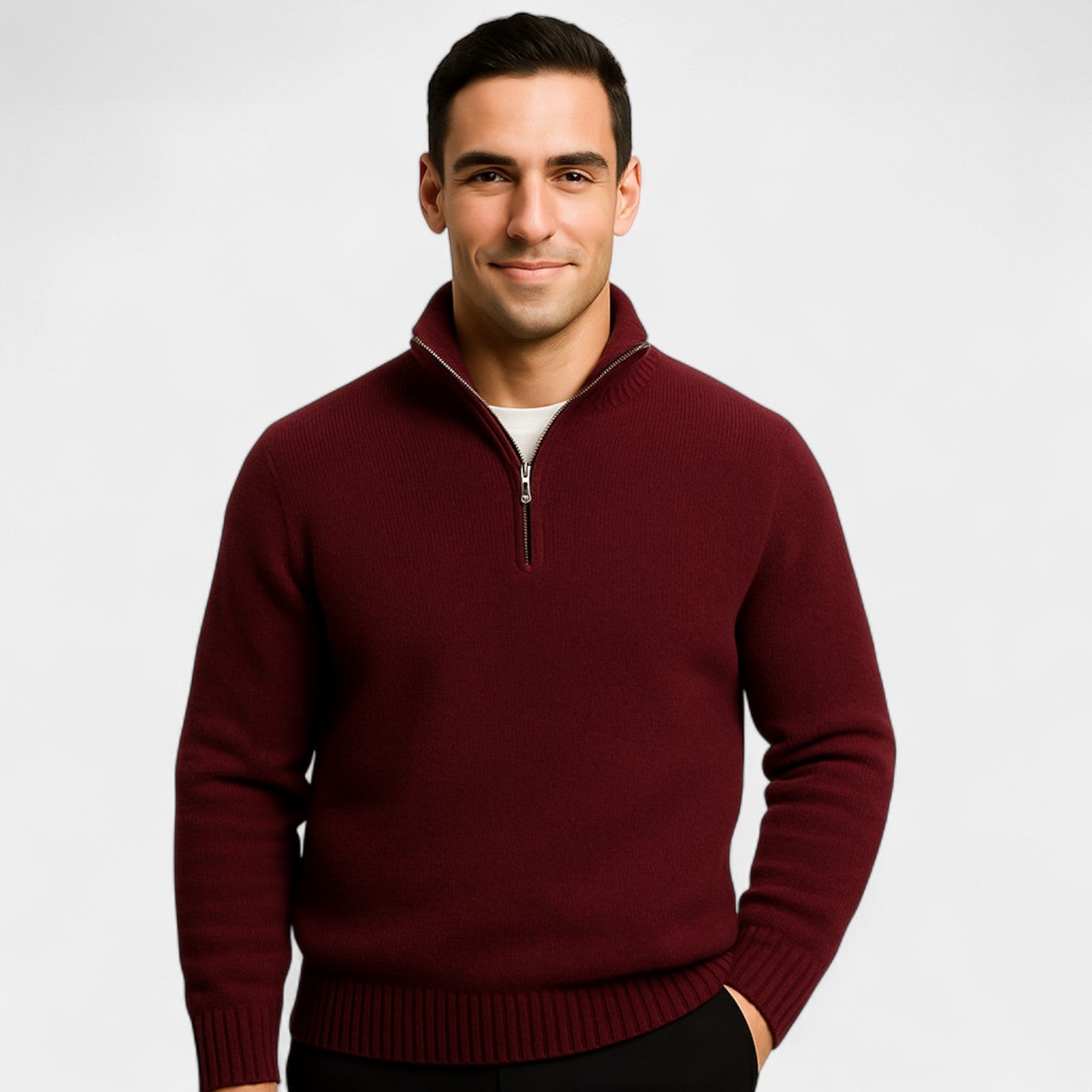 Pull zippé à col montant pour homme en coton mélangé thermique – essentiel raffiné pour l'hiver