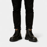 Bottes rétro homme cuir PU – Semelle épaisse mi-haute