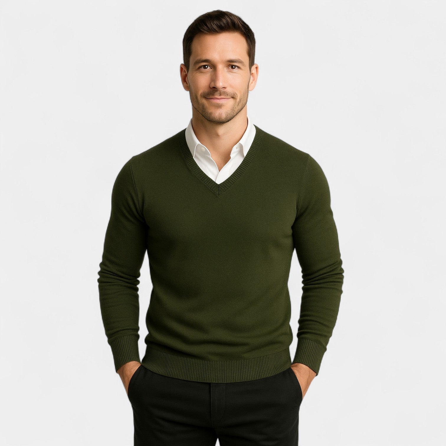 Slim Fit V-Neck Sweater for Men – Technical Knit