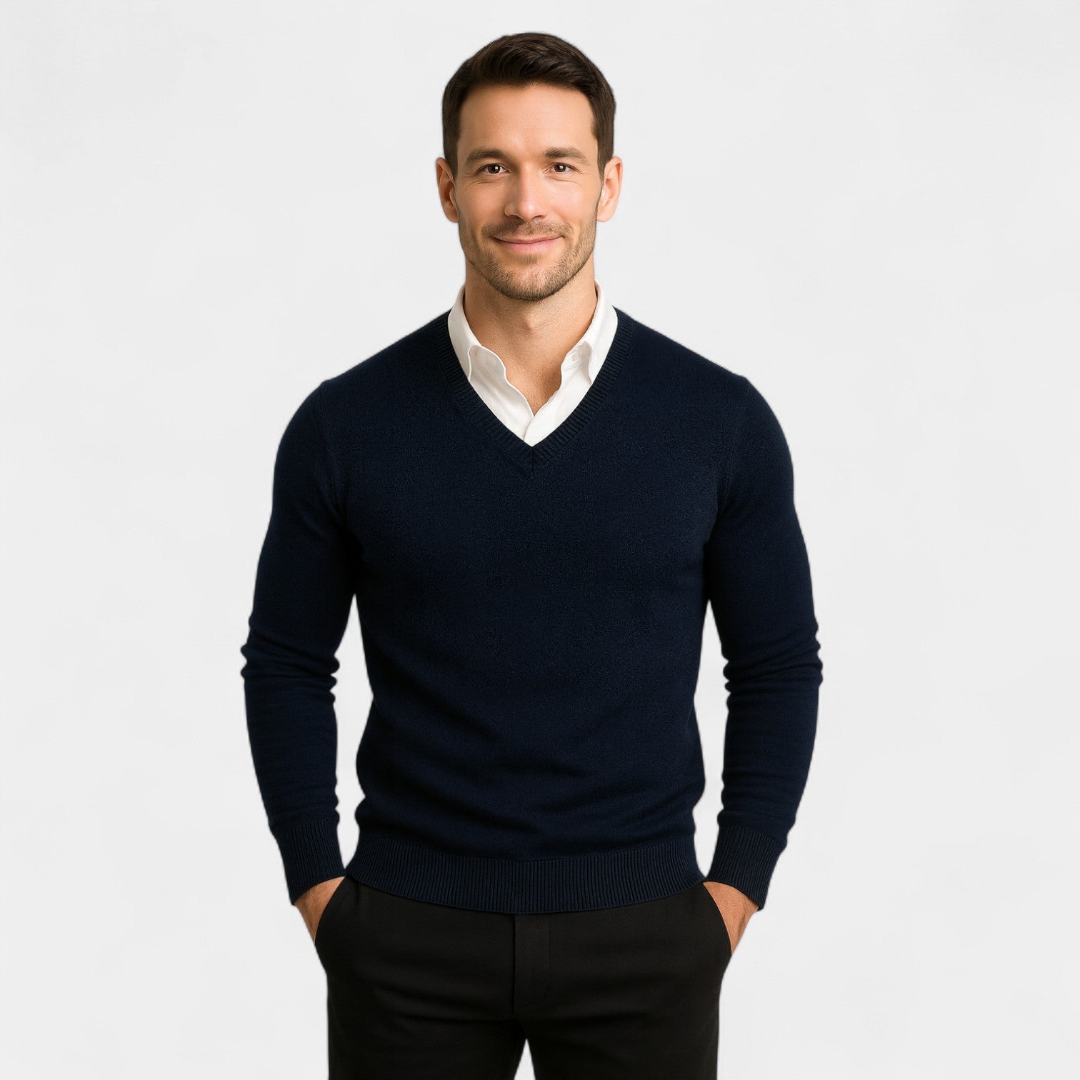 Slim Fit V-Neck Sweater for Men – Technical Knit
