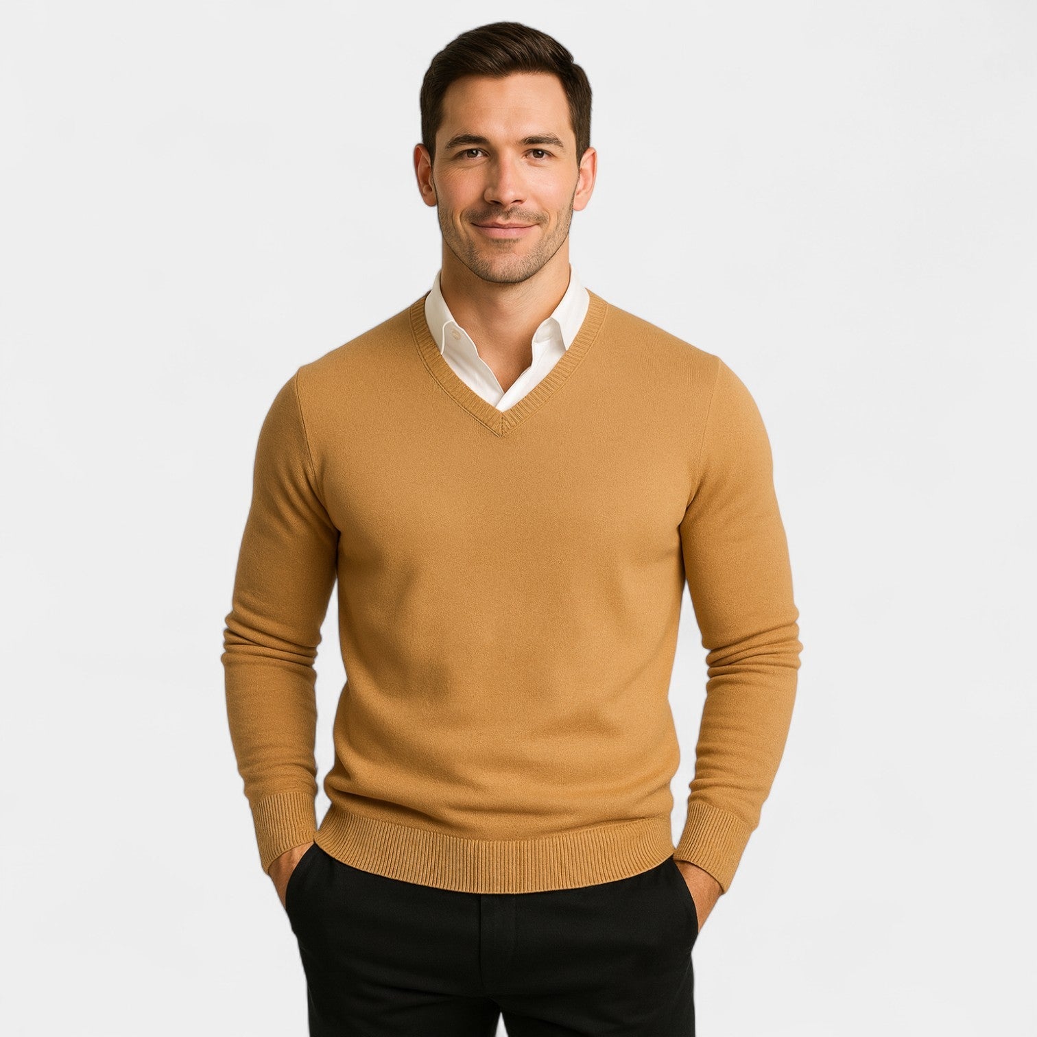 Slim Fit V-Neck Sweater for Men – Technical Knit