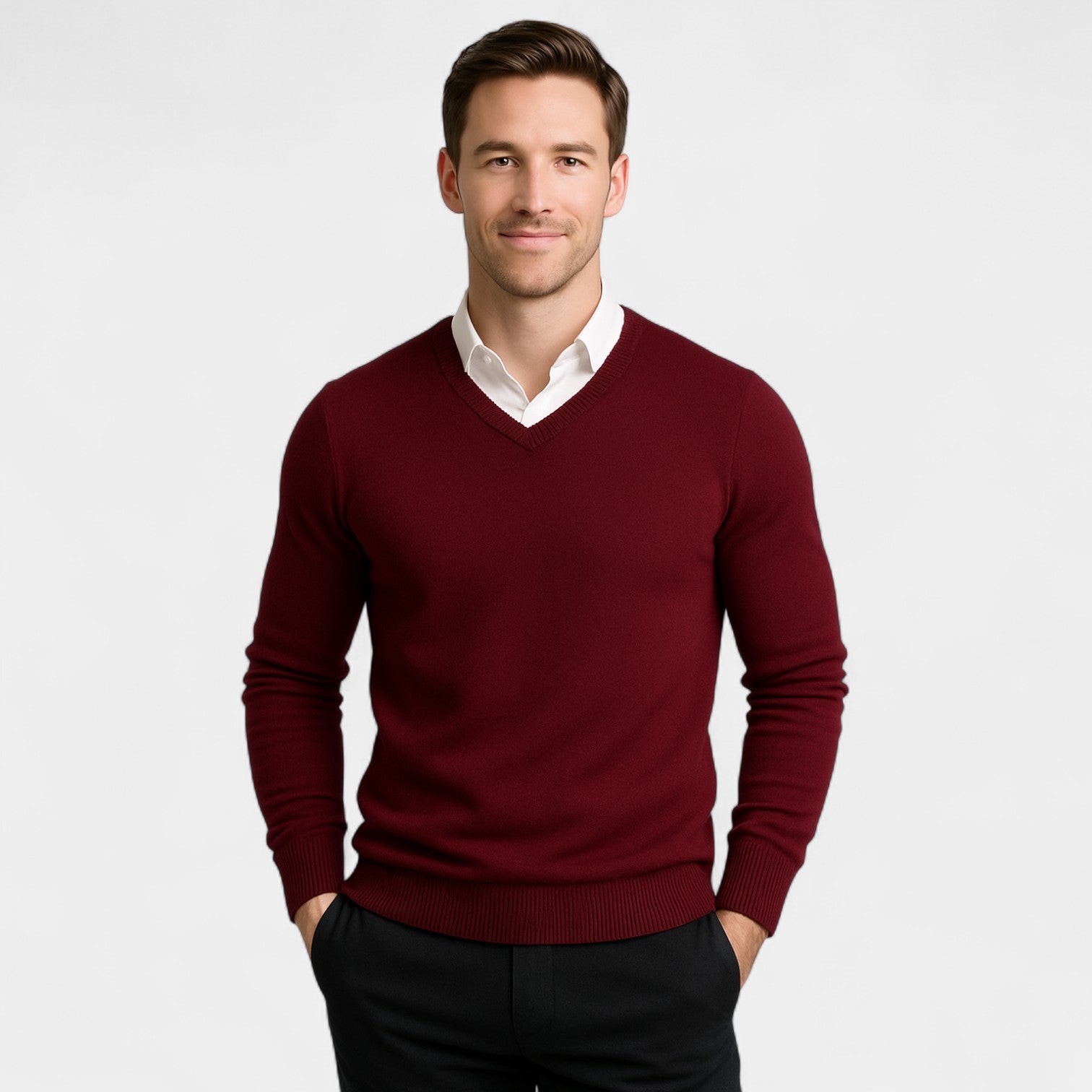 Slim Fit V-Neck Sweater for Men – Technical Knit