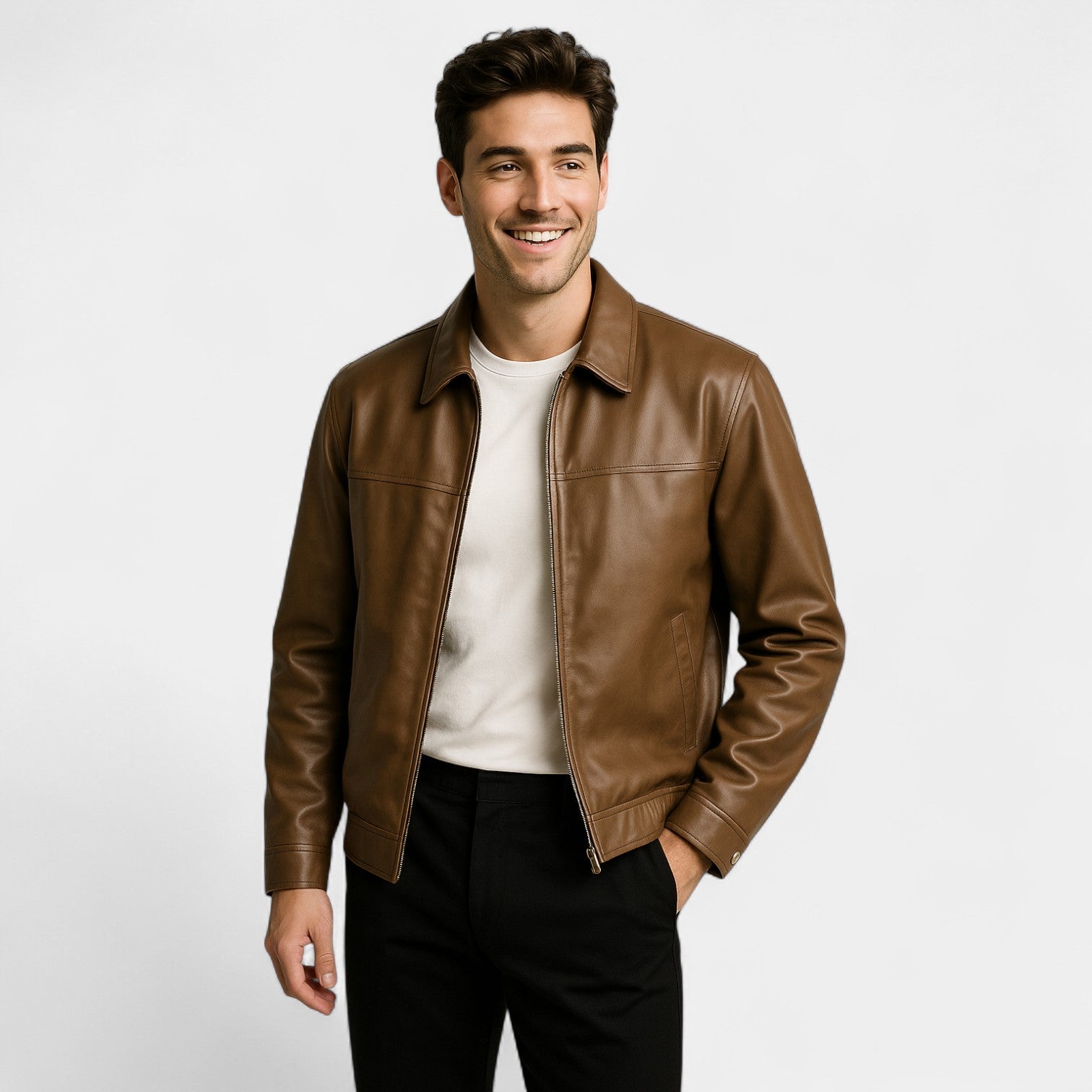 Manteau homme ajusté en cuir PU