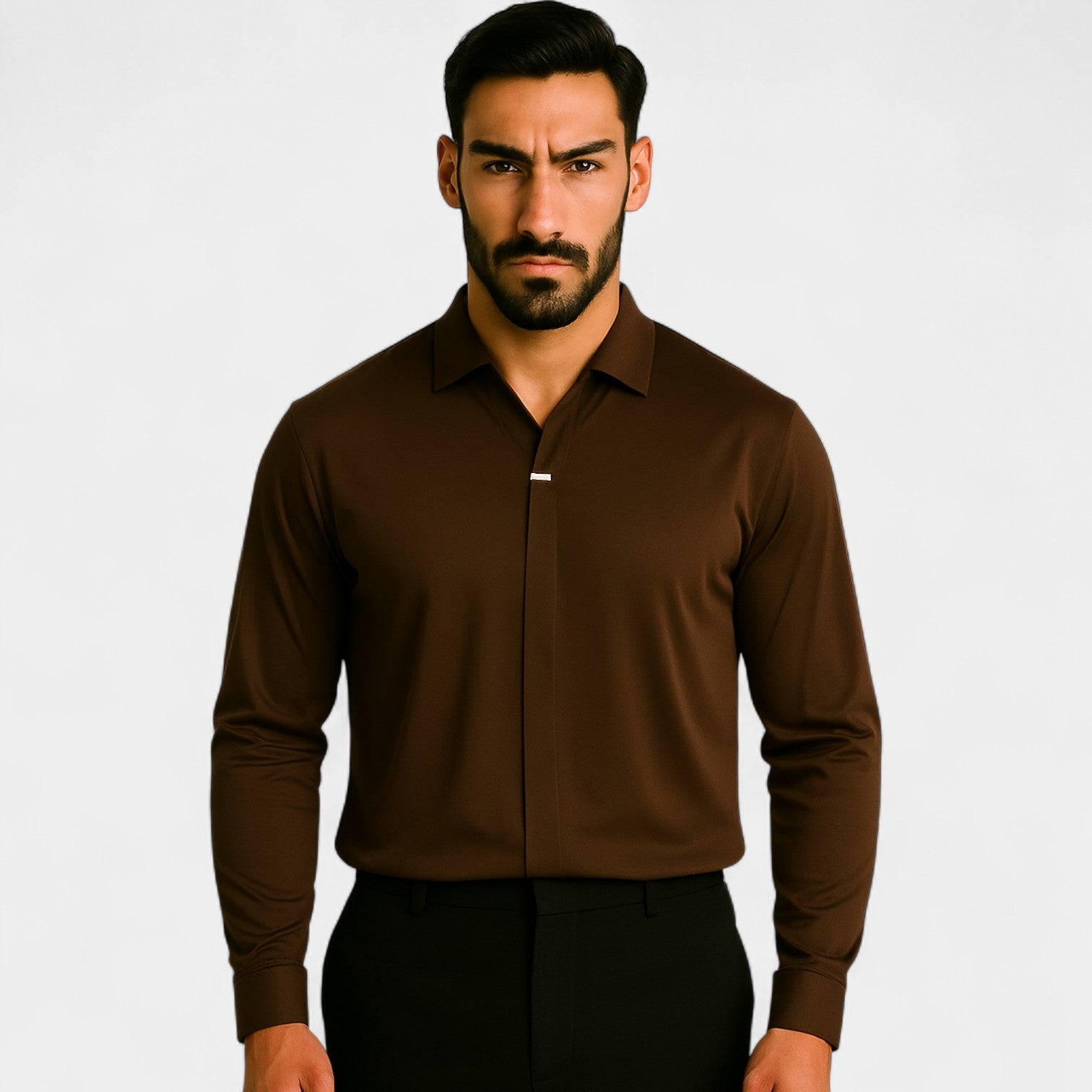 Chemise col V homme coton mélangé – coupe minimaliste infroissable