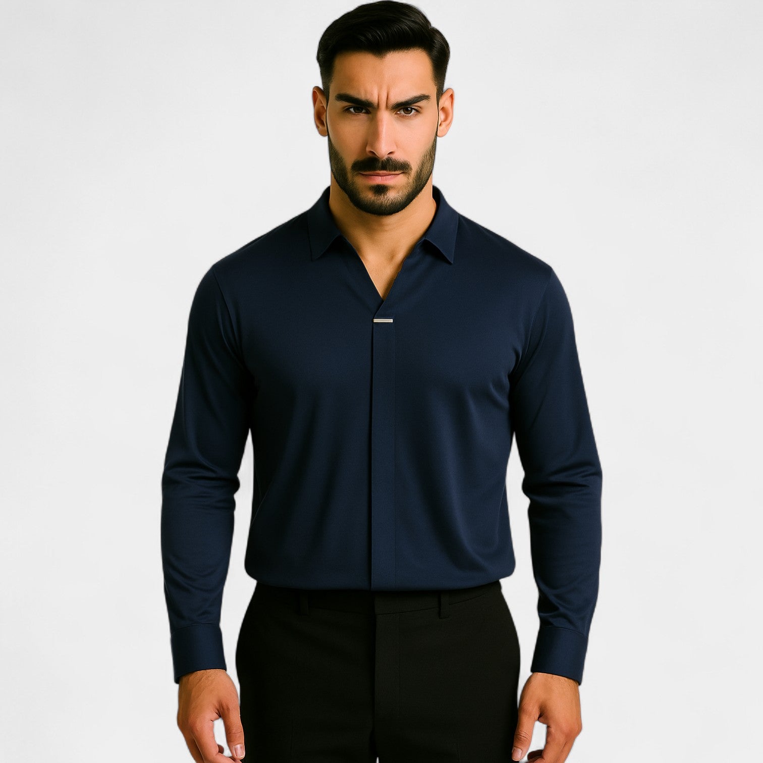 Chemise col V homme coton mélangé – coupe minimaliste infroissable