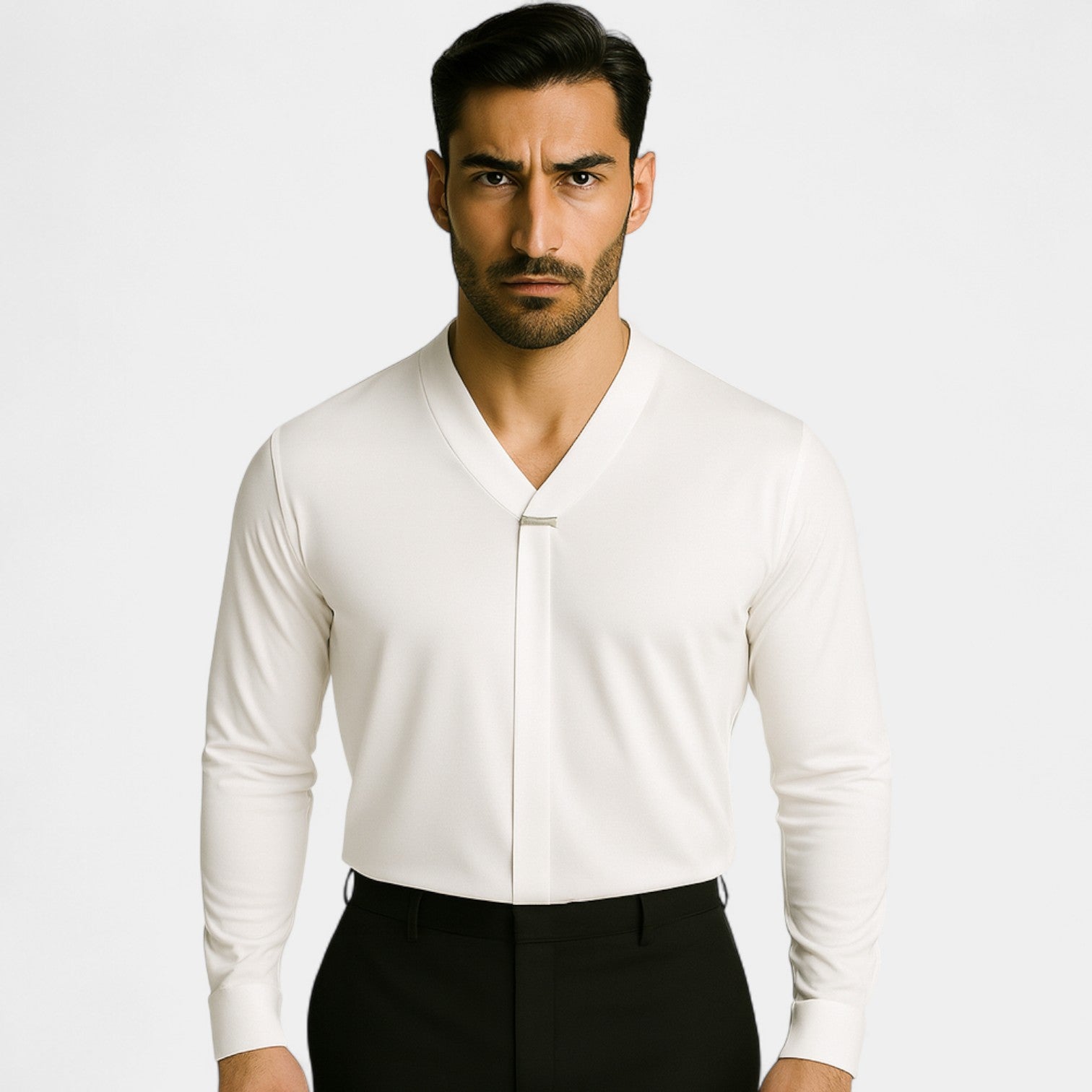 Chemise col V homme coton mélangé – coupe minimaliste infroissable