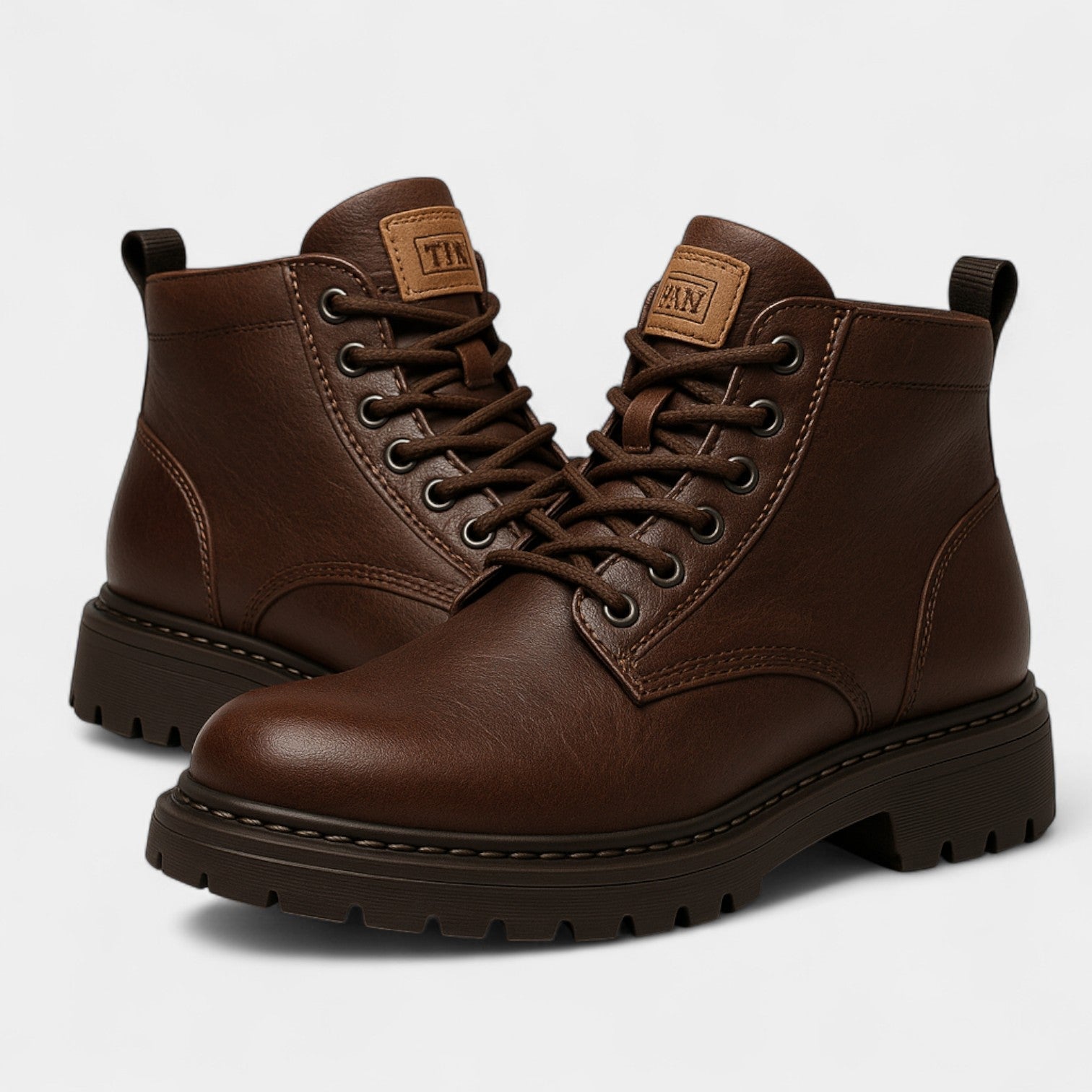Bottes rétro homme cuir PU – Semelle épaisse mi-haute
