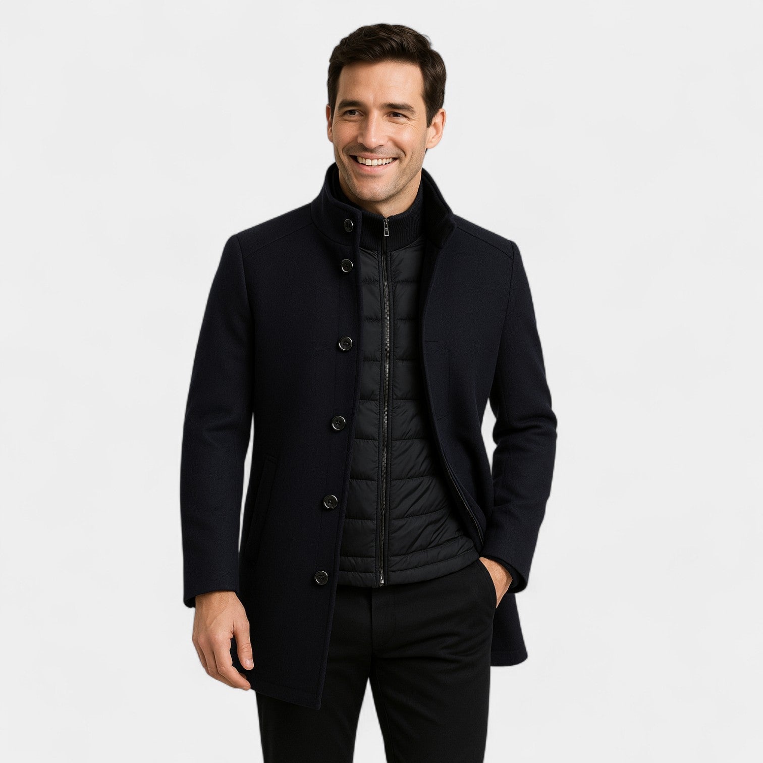 Manteau trench parka homme en mélange technique – col montant gilet amovible