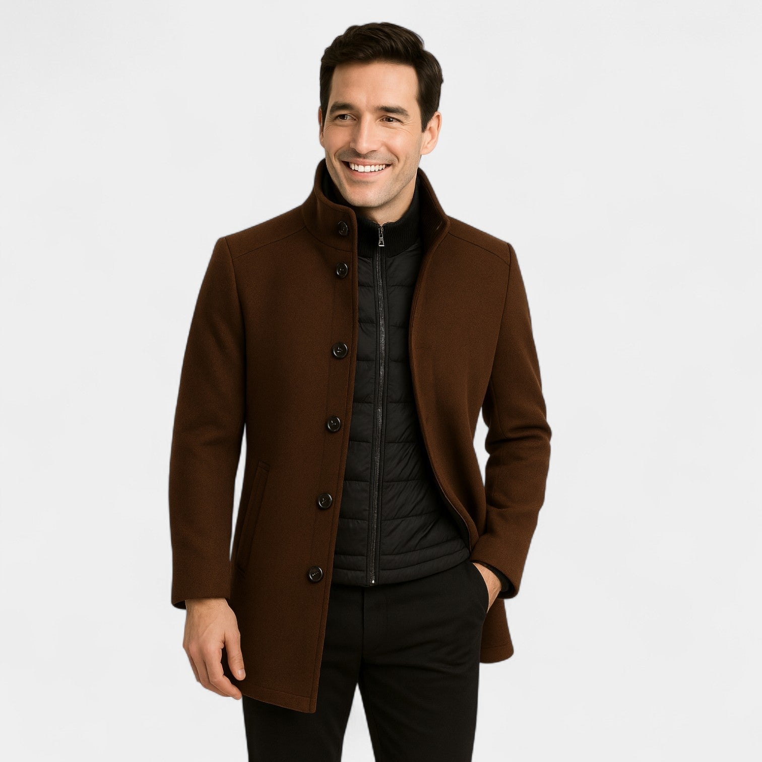 Manteau trench parka homme en mélange technique – col montant gilet amovible