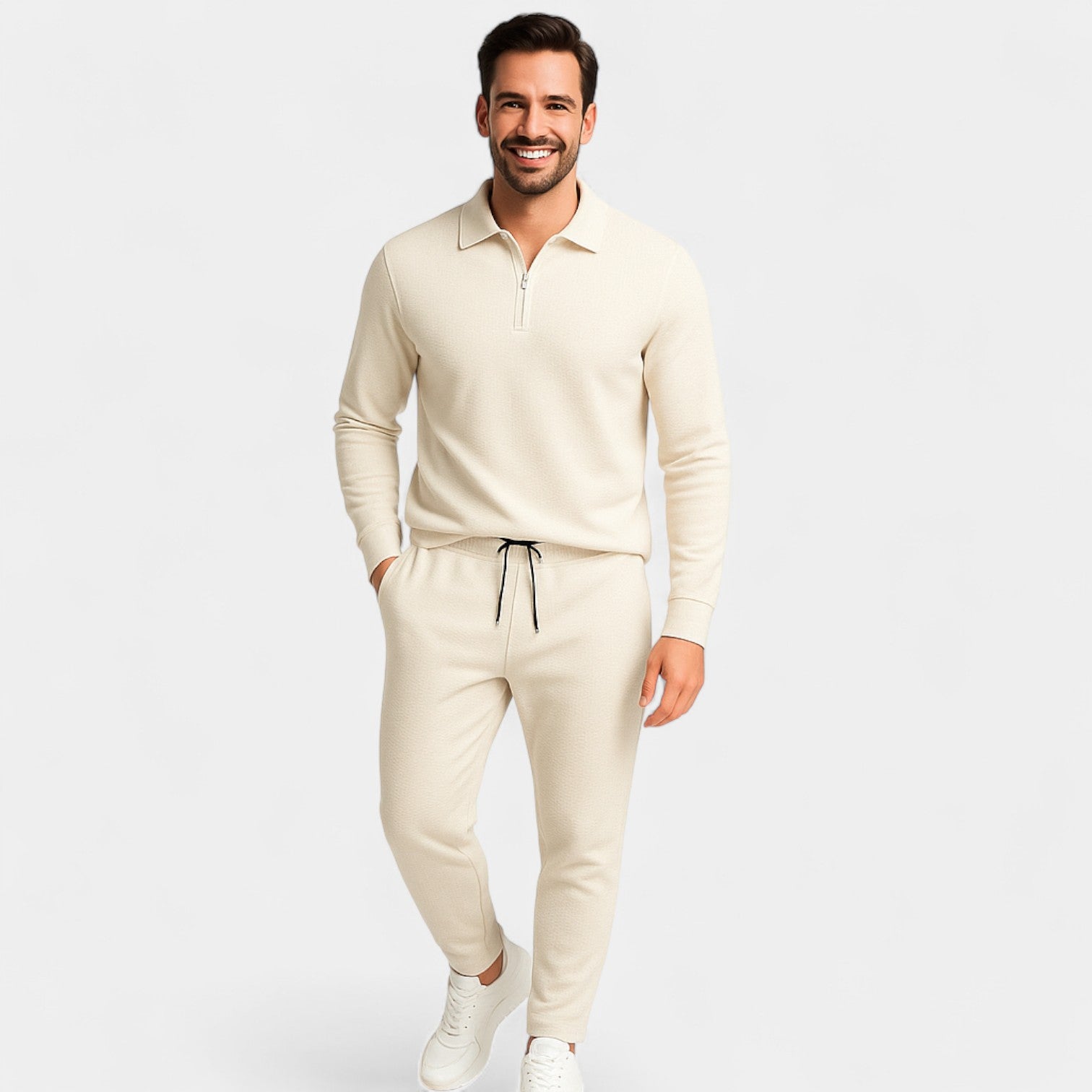 Ensemble homme manches longues coton mélangé – raffiné, ajusté, confort quotidien