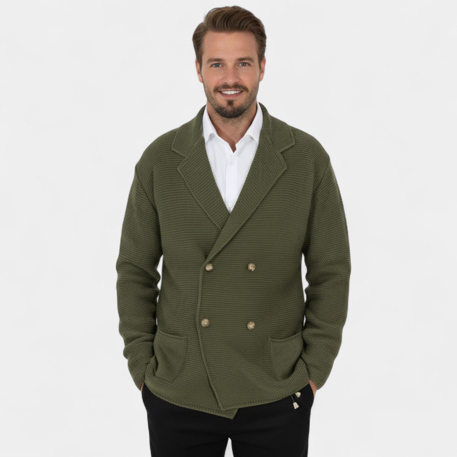 Cardigan Croisé pour Homme en Maille – Col Revers Style Tailleur
