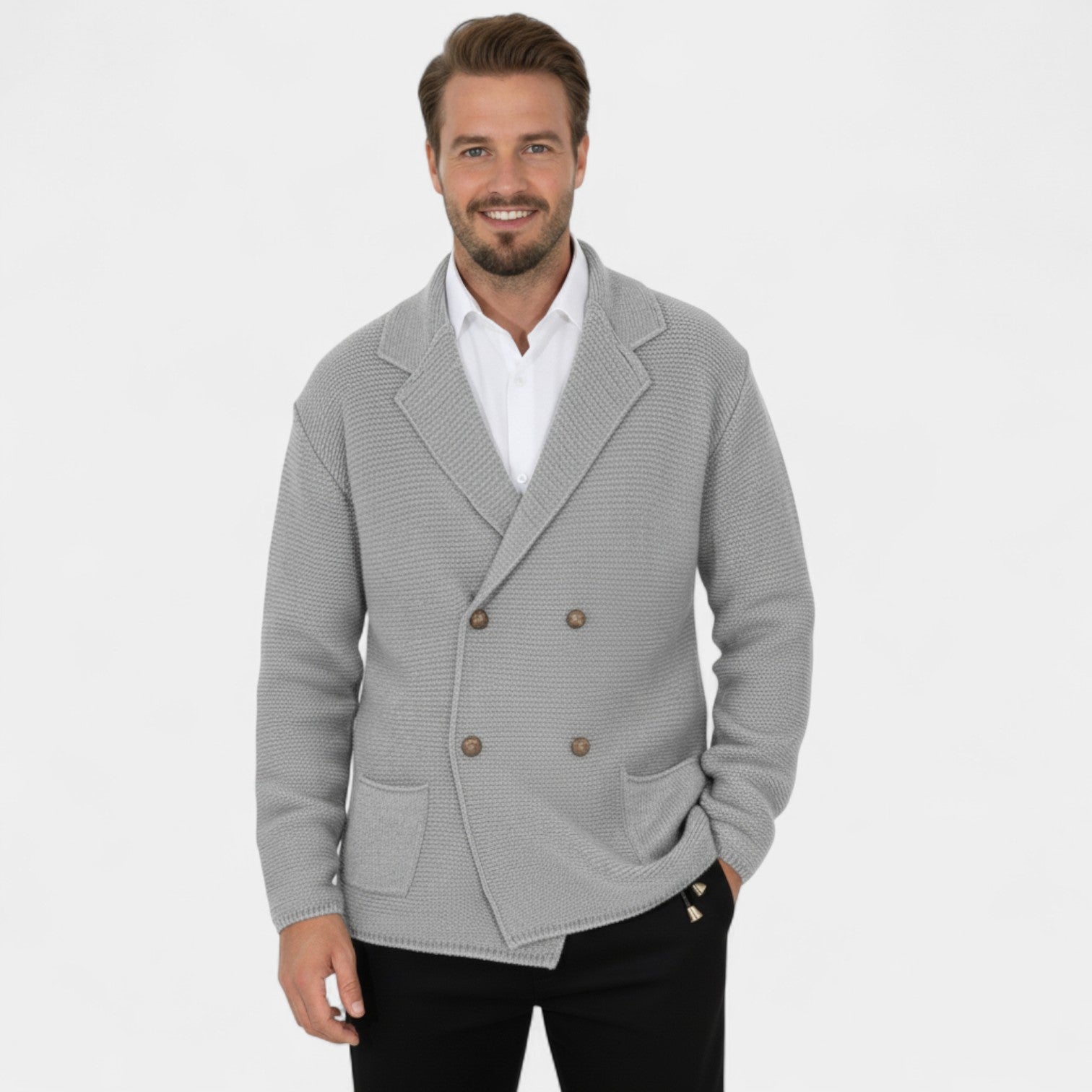 Cardigan Croisé pour Homme en Maille – Col Revers Style Tailleur