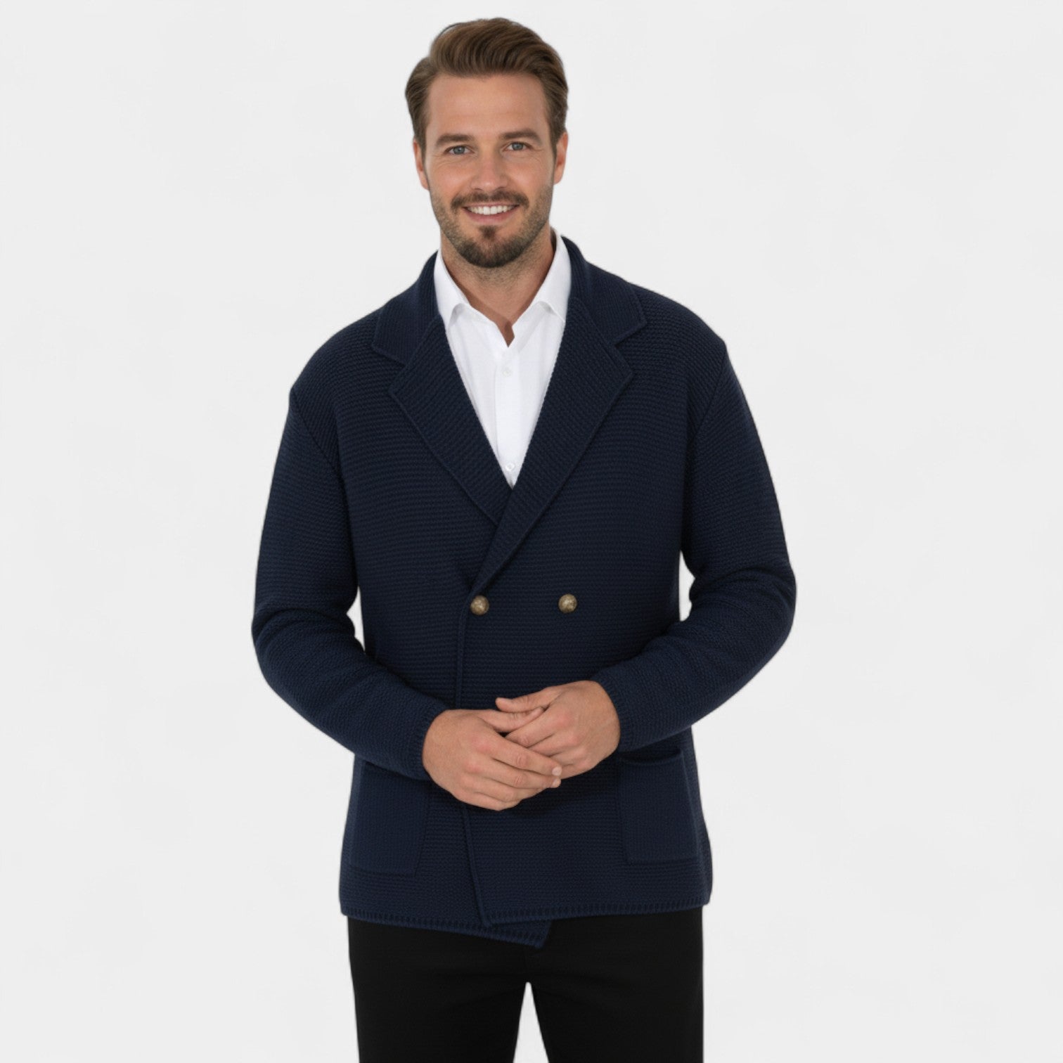 Cardigan Croisé pour Homme en Maille – Col Revers Style Tailleur