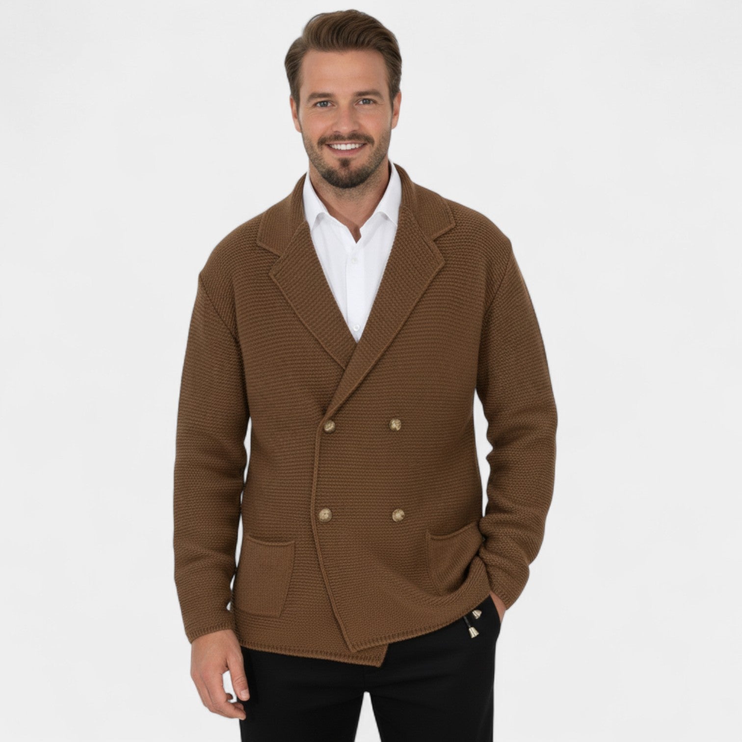 Cardigan Croisé pour Homme en Maille – Col Revers Style Tailleur