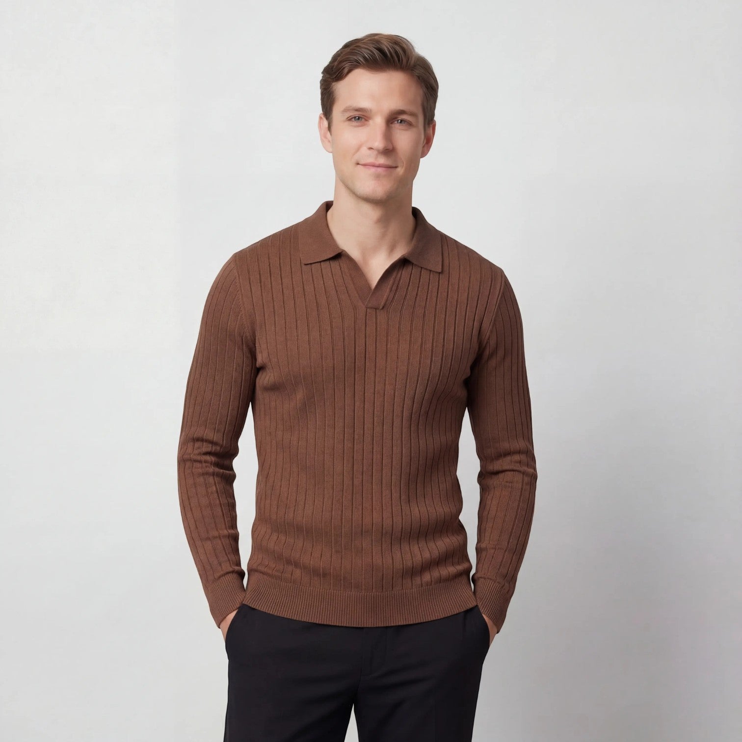 Polo rayé homme coton manches longues – style coréen minimal