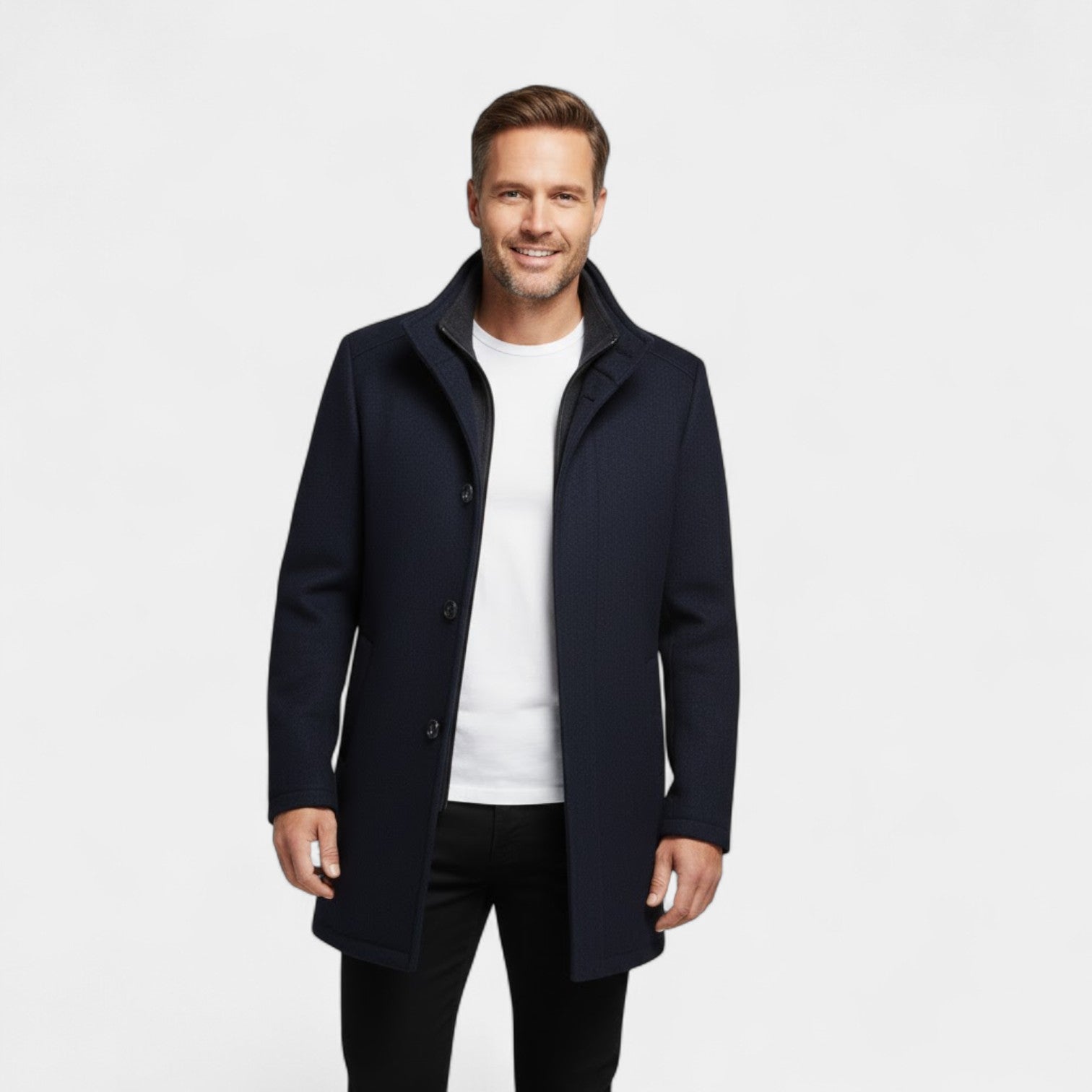 Manteau Homme en Laine – Col Double Mi-Long