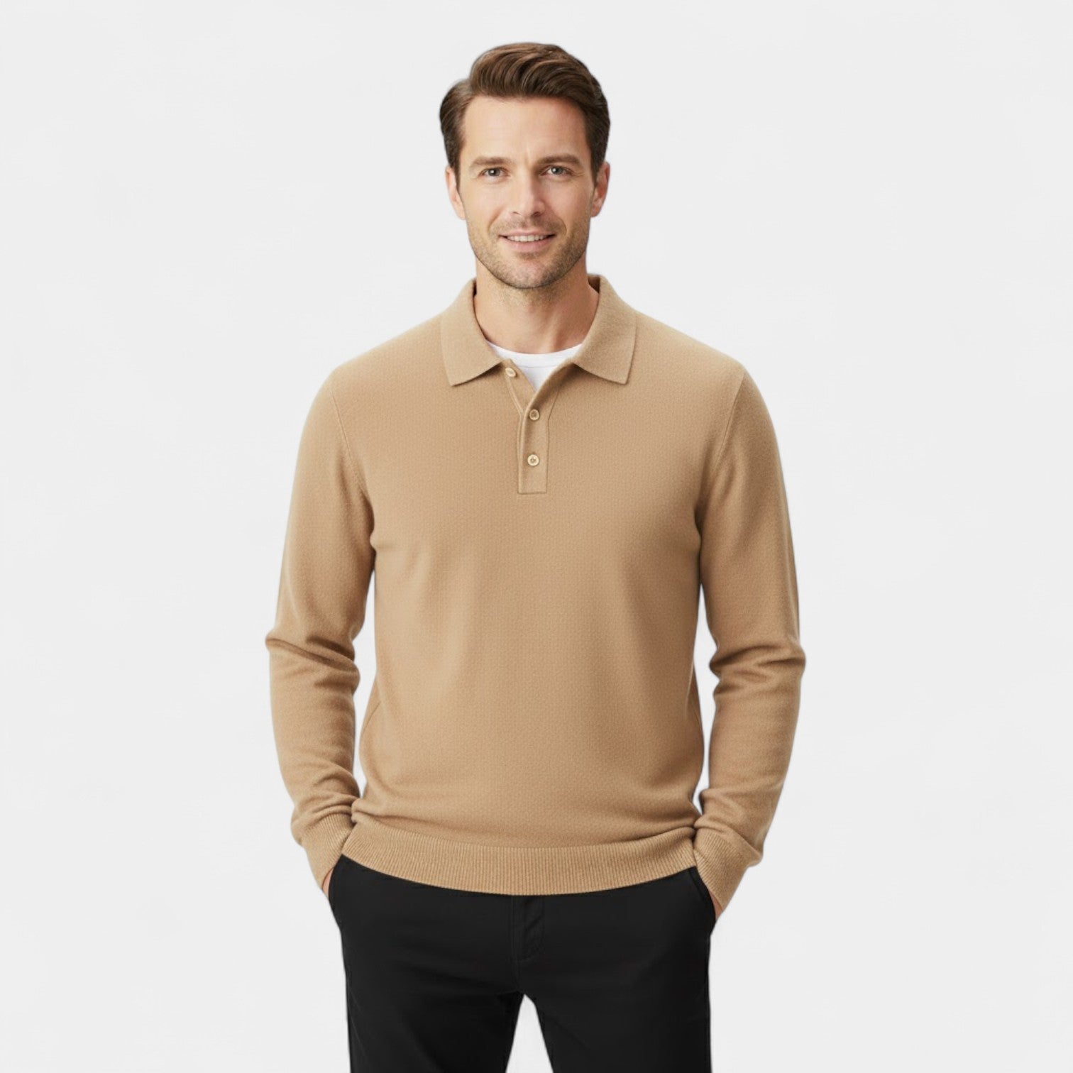 Polo homme cachemire manches longues – élégance décontractée raffinée