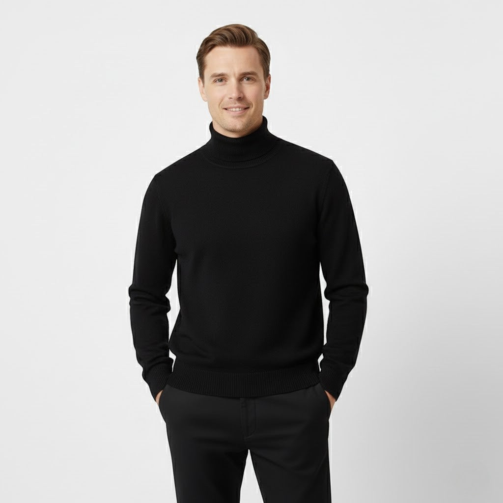 Pull Homme Col Roulé Doublé en Laine – Velours Épais
