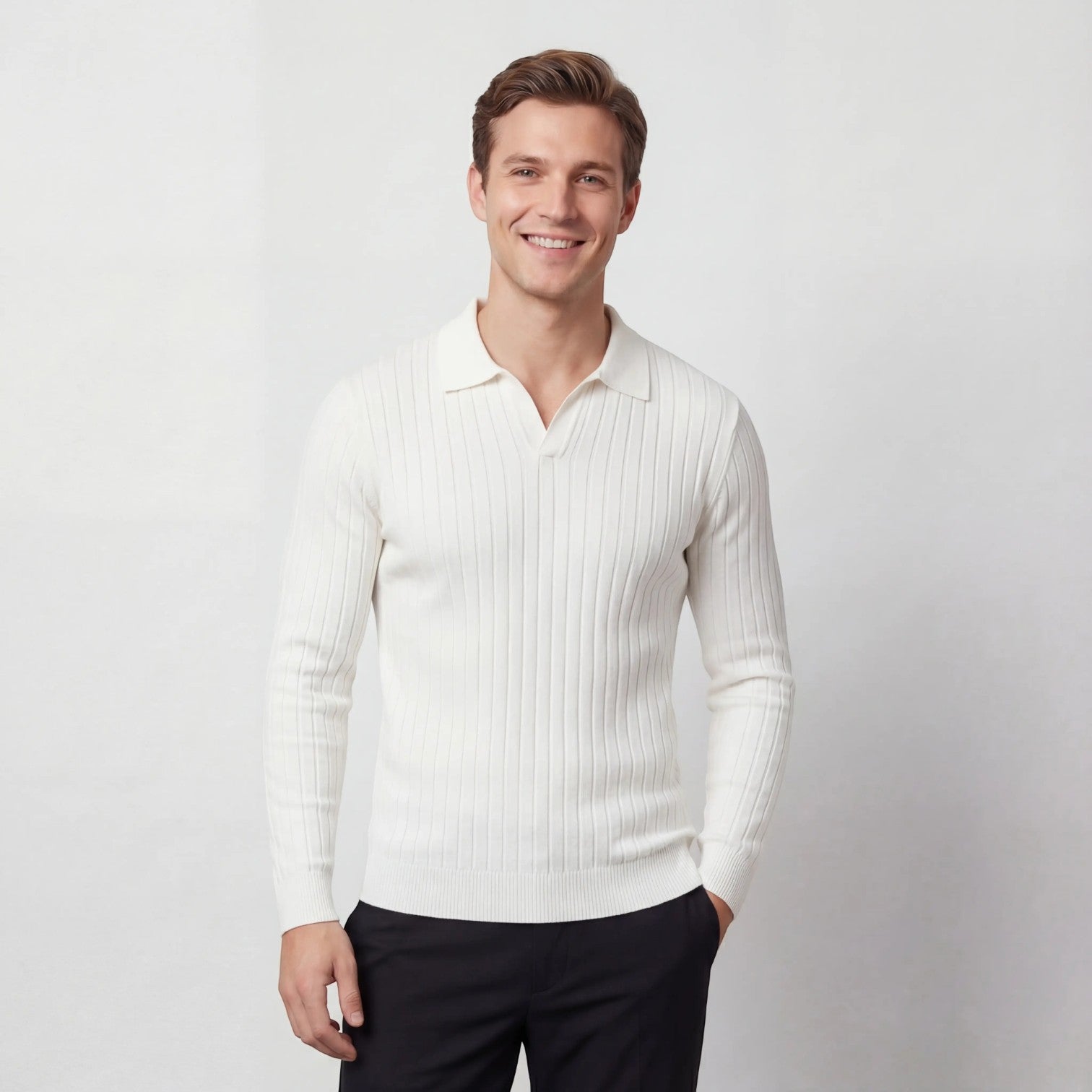 Polo rayé homme coton manches longues – style coréen minimal