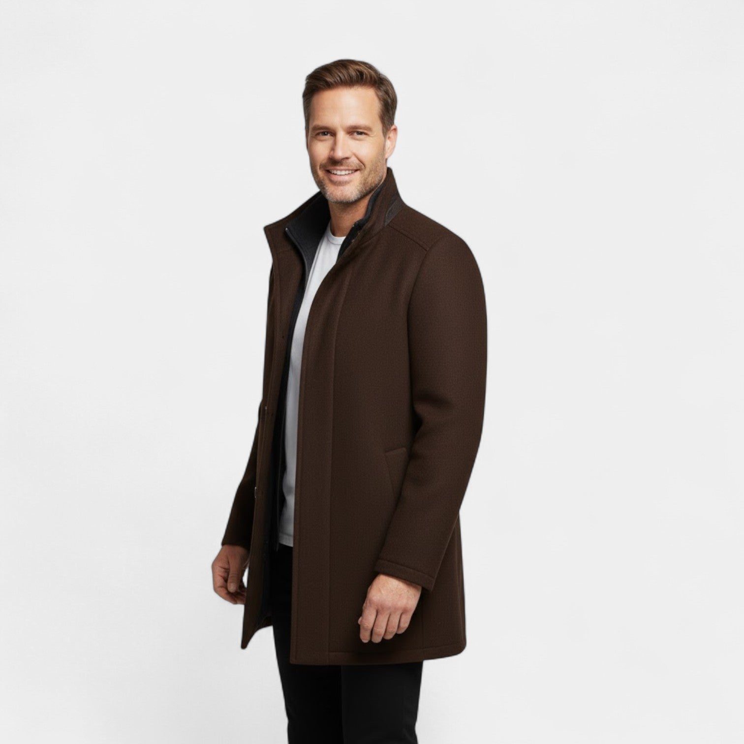 Manteau Homme en Laine – Col Double Mi-Long