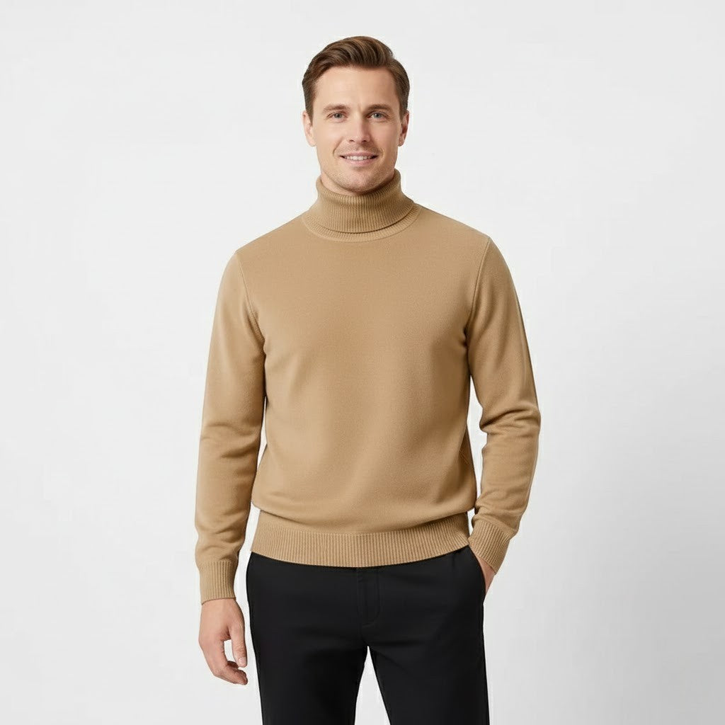Pull Homme Col Roulé Doublé en Laine – Velours Épais