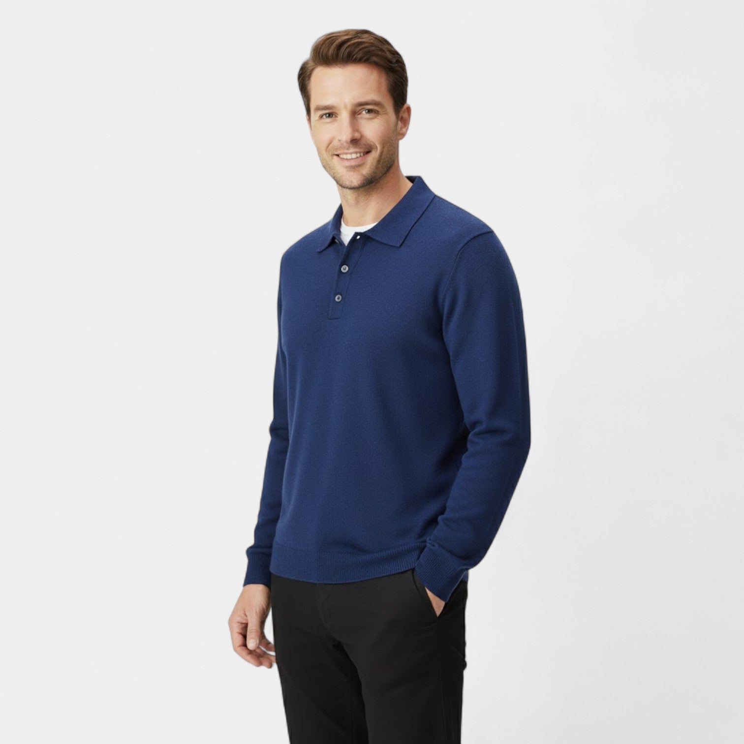 Polo homme cachemire manches longues – élégance décontractée raffinée