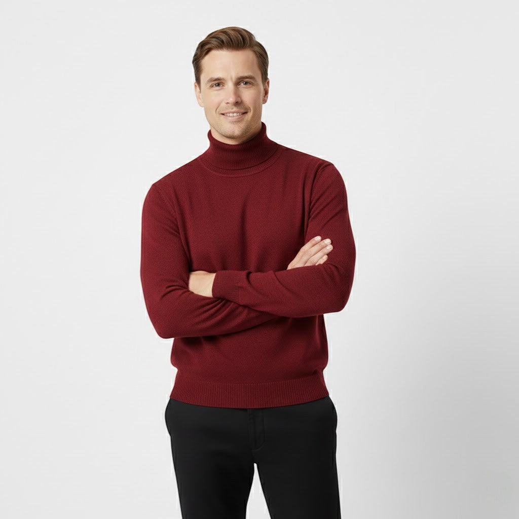 Pull Homme Col Roulé Doublé en Laine – Velours Épais