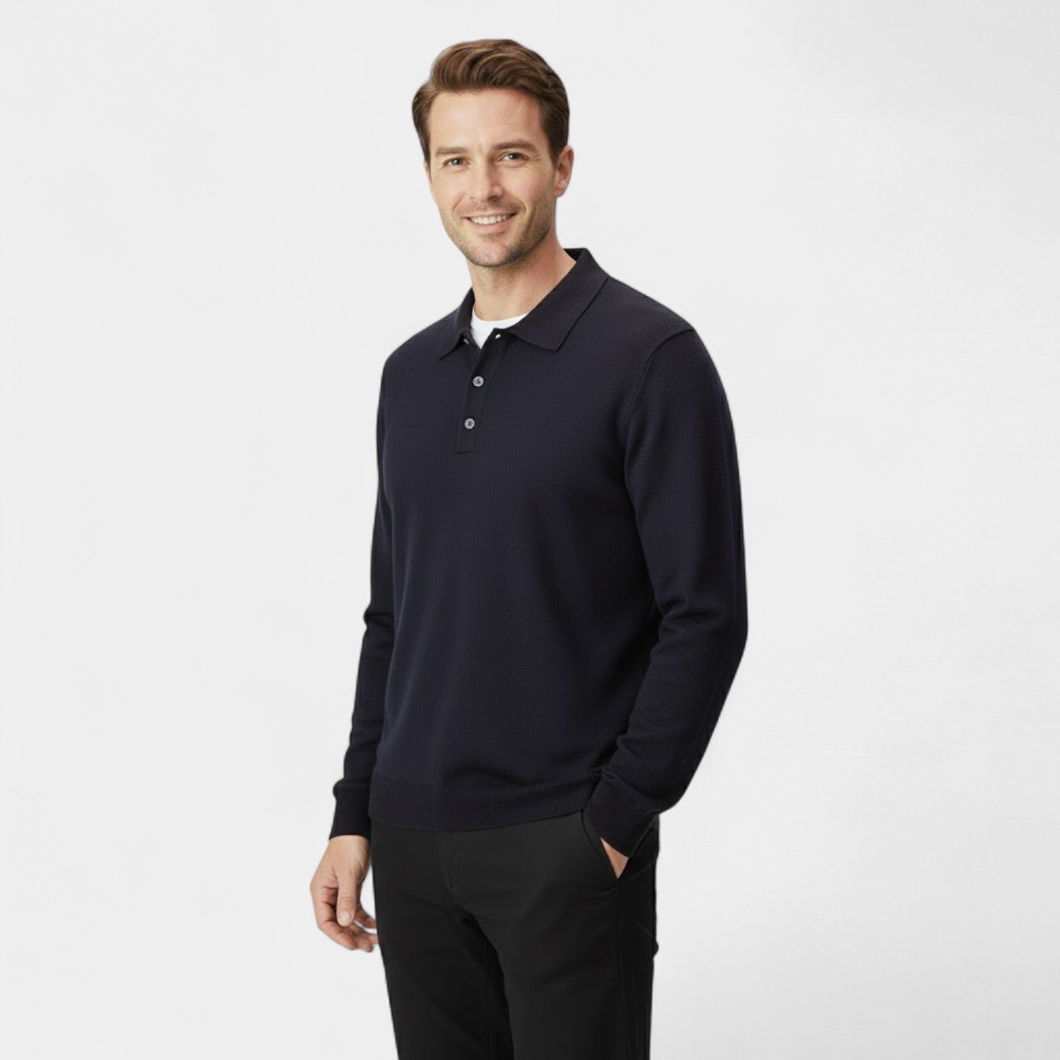 Polo homme cachemire manches longues – élégance décontractée raffinée
