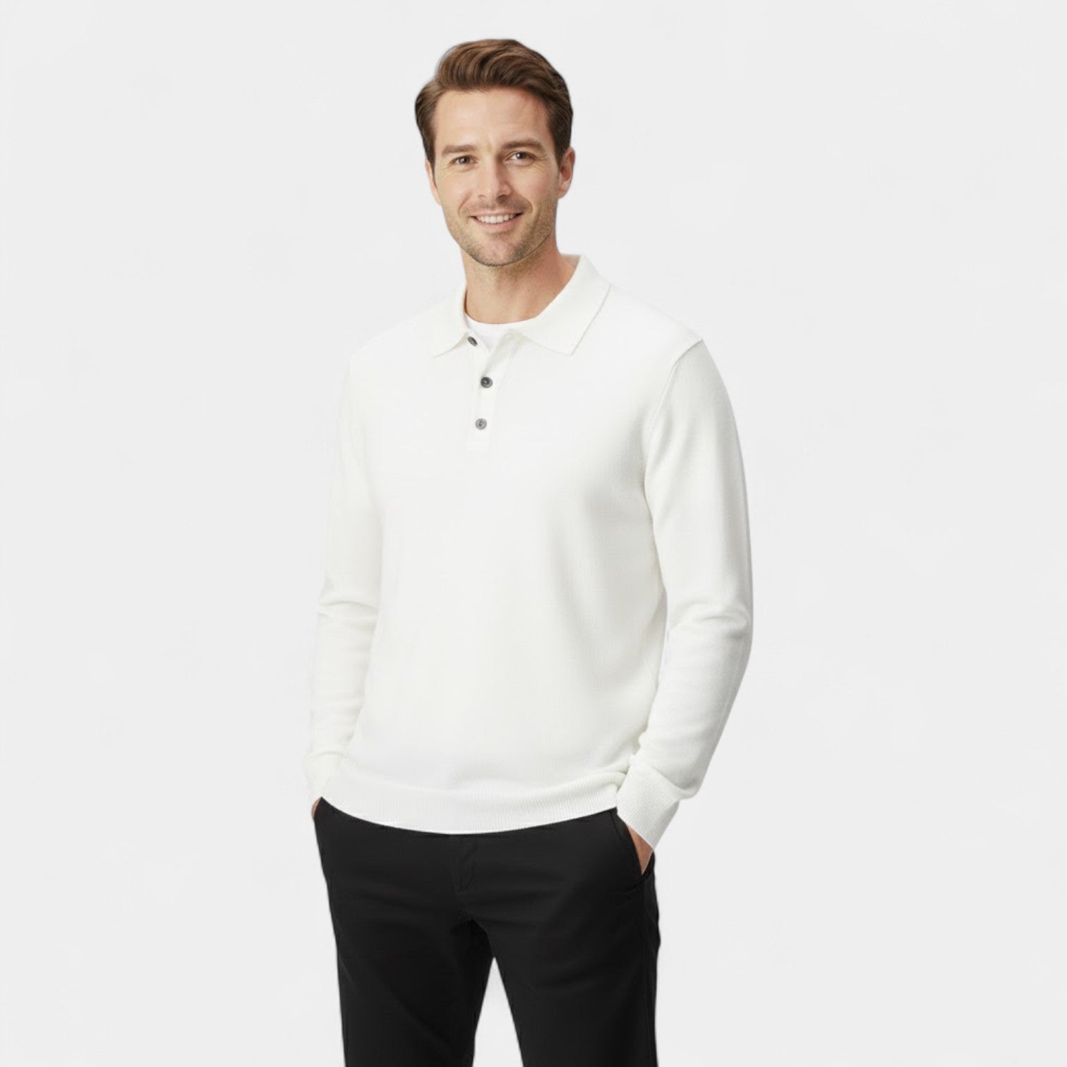 Polo homme cachemire manches longues – élégance décontractée raffinée